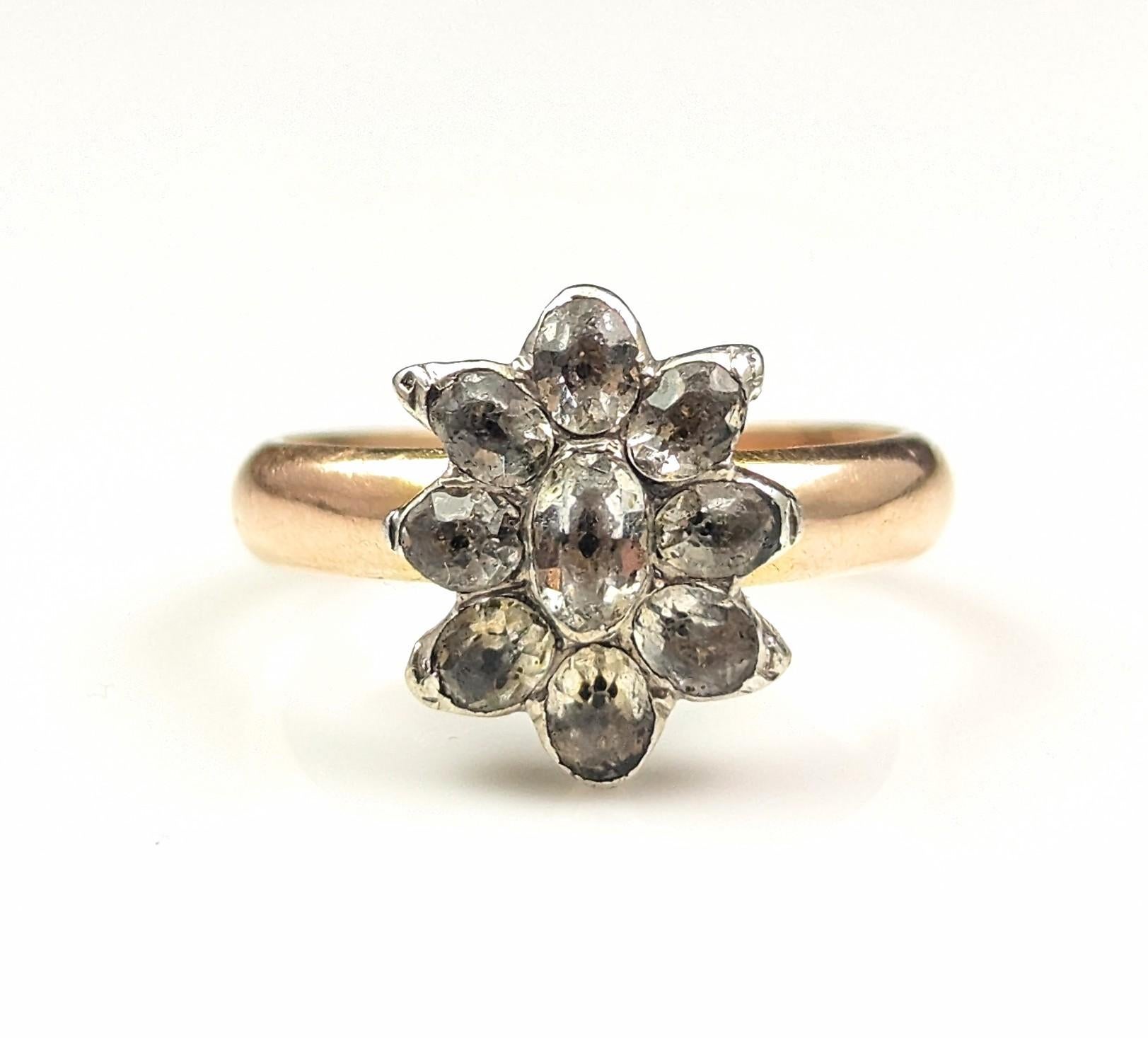 Antique Georgian Black Dot Paste Cluster Ring, Silver and 9k Gold 4