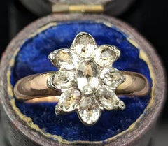 Antique Georgian Black Dot Paste Cluster Ring, Silver and 9k Gold