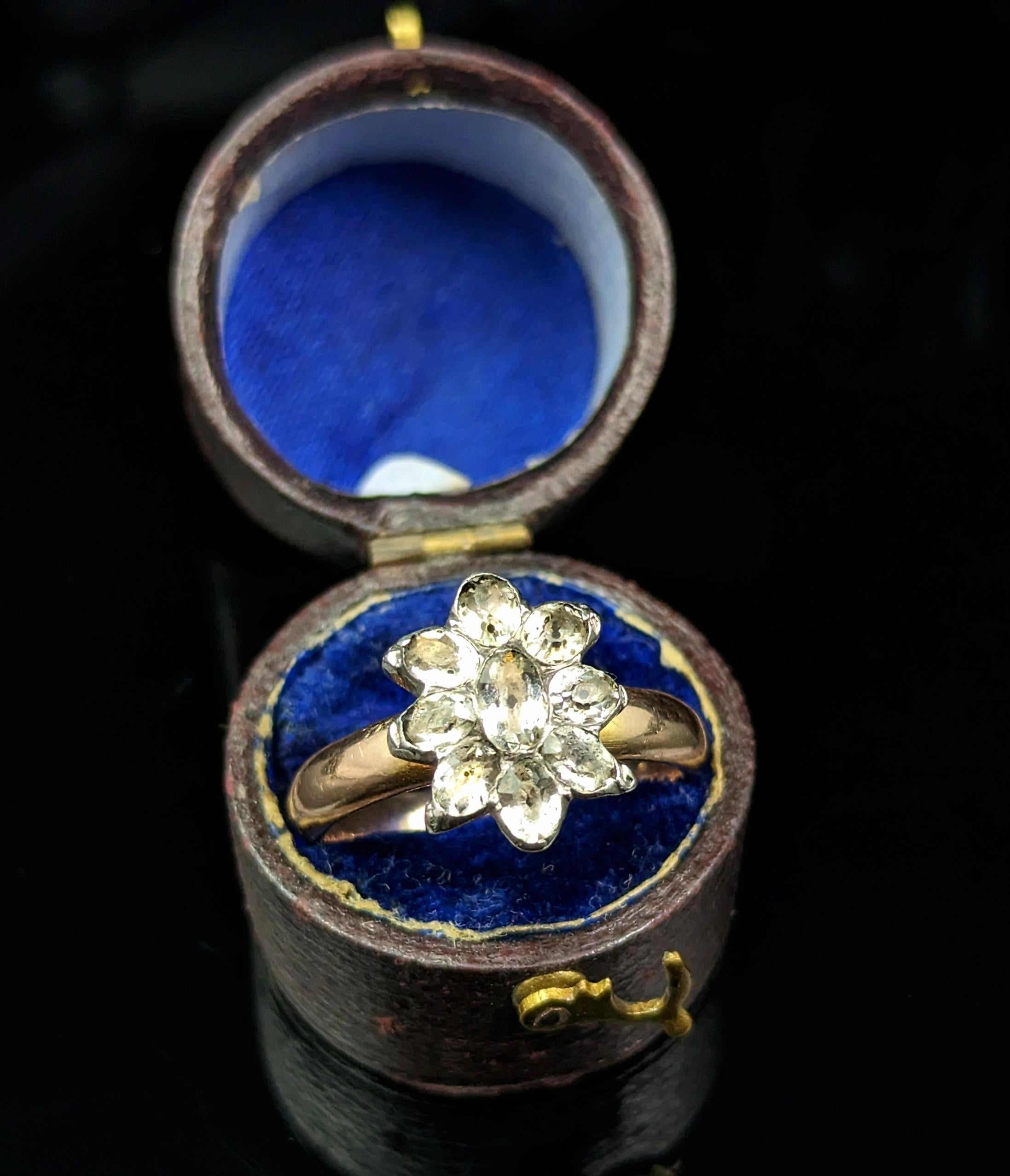 Antique Georgian Black Dot Paste Cluster Ring, Silver and 9k Gold In Good Condition In NEWARK, GB