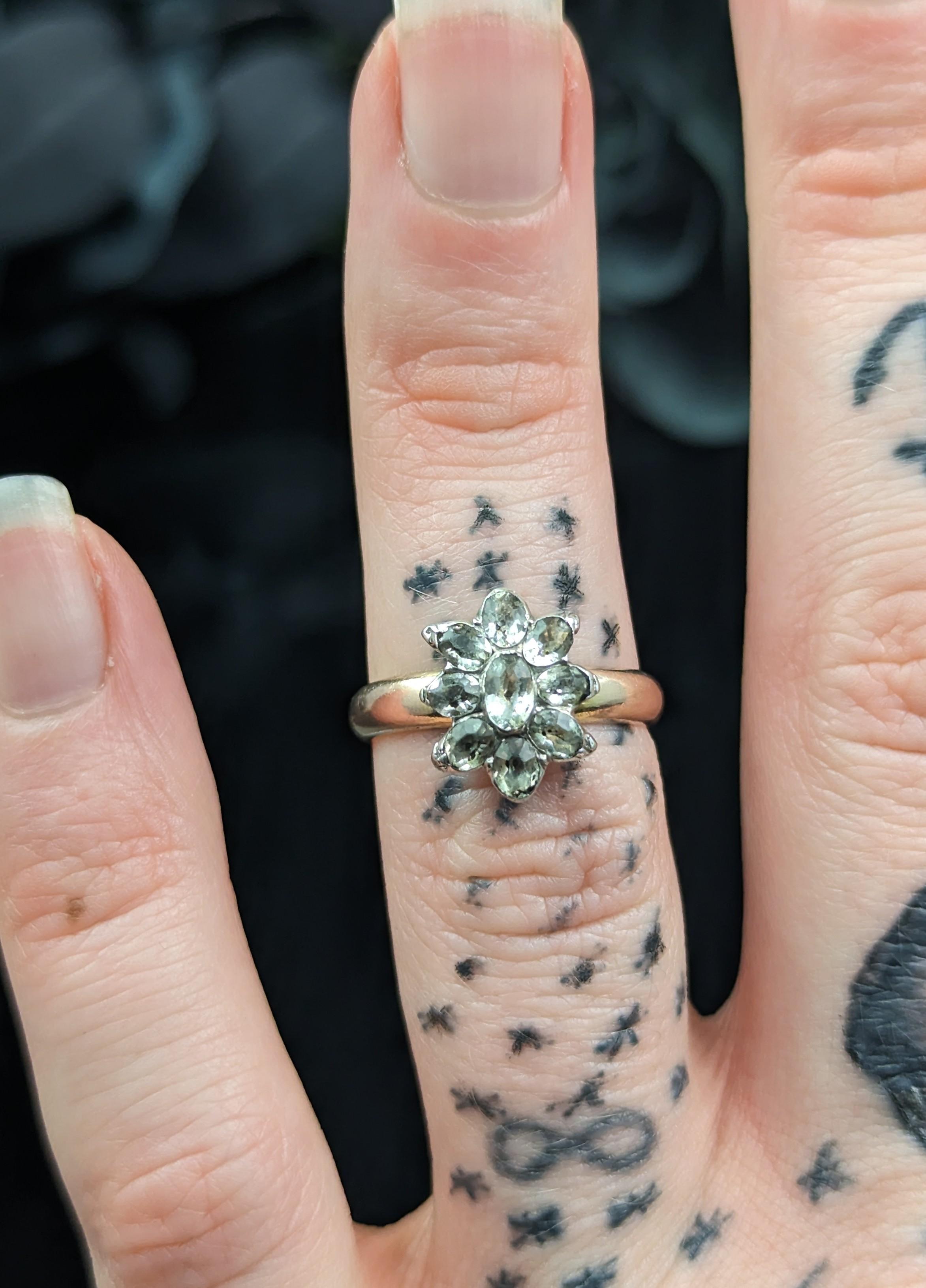 Antique Georgian Black Dot Paste Cluster Ring, Silver and 9k Gold 1