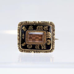 Antique Georgian Black Enamel and Gold Hair Art Mourning Brooch