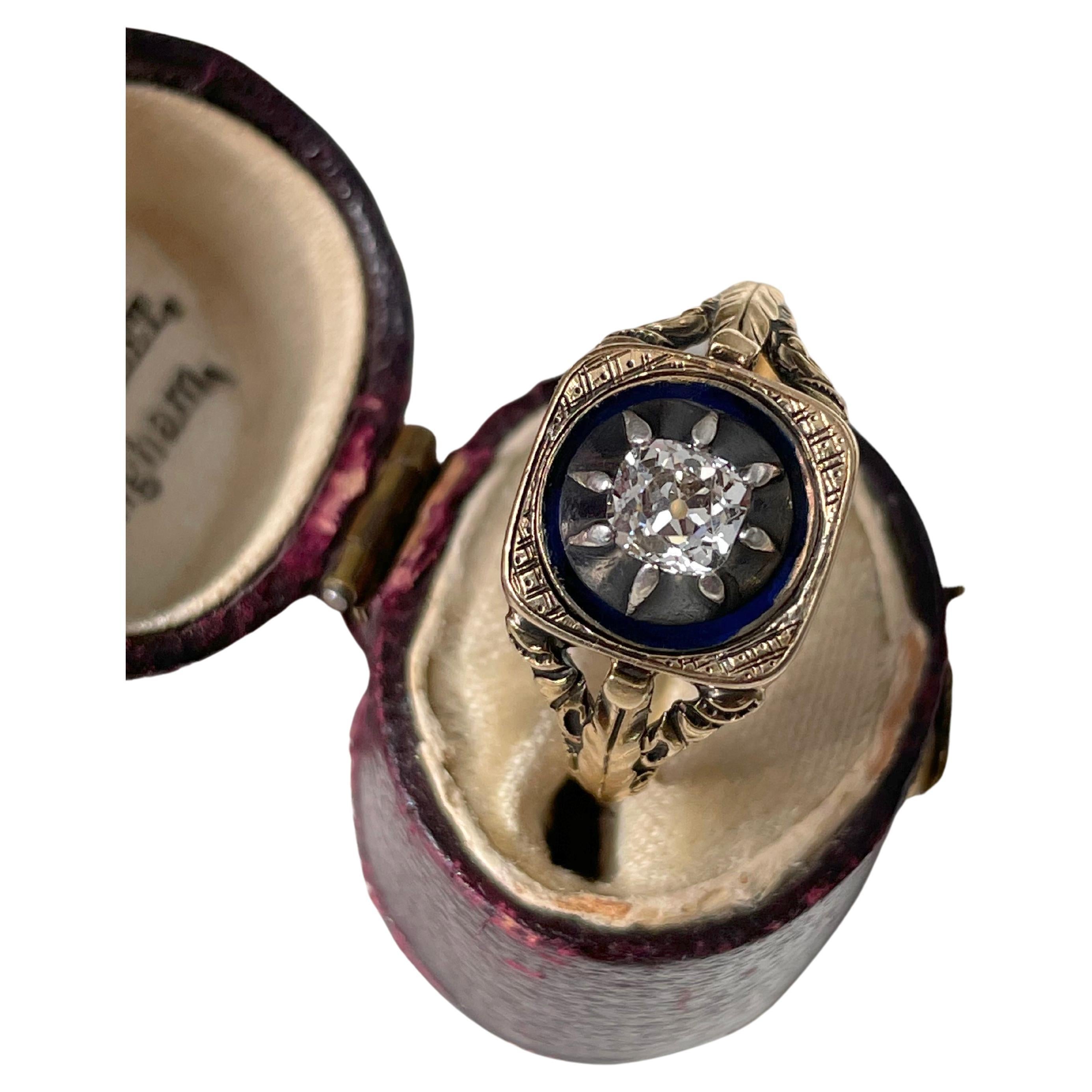 Antiker georgianischer Ring aus blauer Emaille und Diamanten