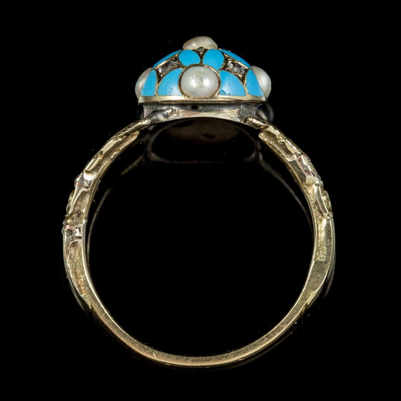 Antique Georgian Blue Forget Me Not Pearl Diamond Ring Dated 1801 2