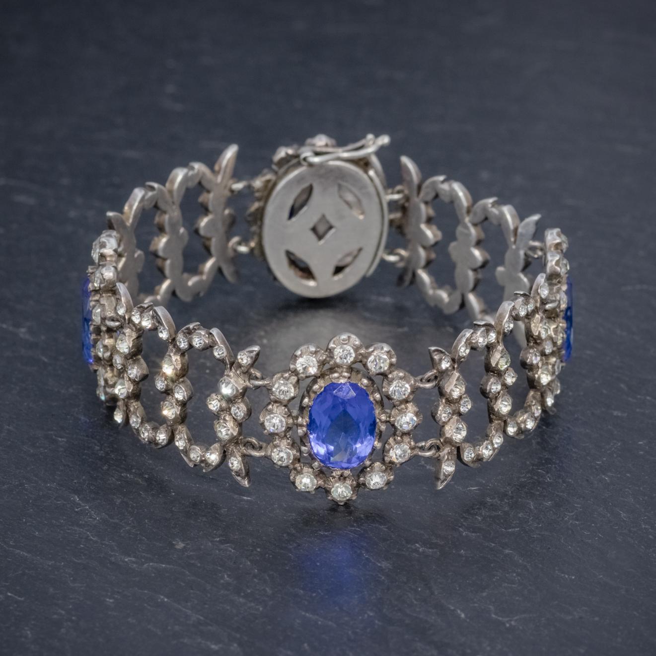 Antique Georgian Blue Paste Bracelet Silver, circa 1800 In Good Condition For Sale In Lancaster , GB