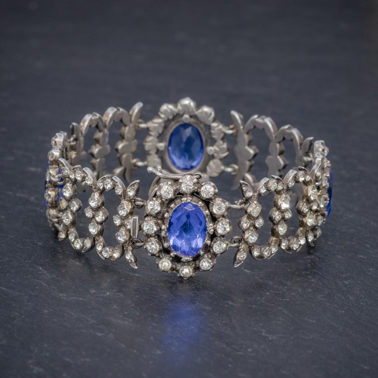 Women's Antique Georgian Blue Paste Bracelet Silver, circa 1800 For Sale