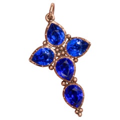 Antique Georgian Blue Paste Cross 15K Gold Pendant Rose Gold