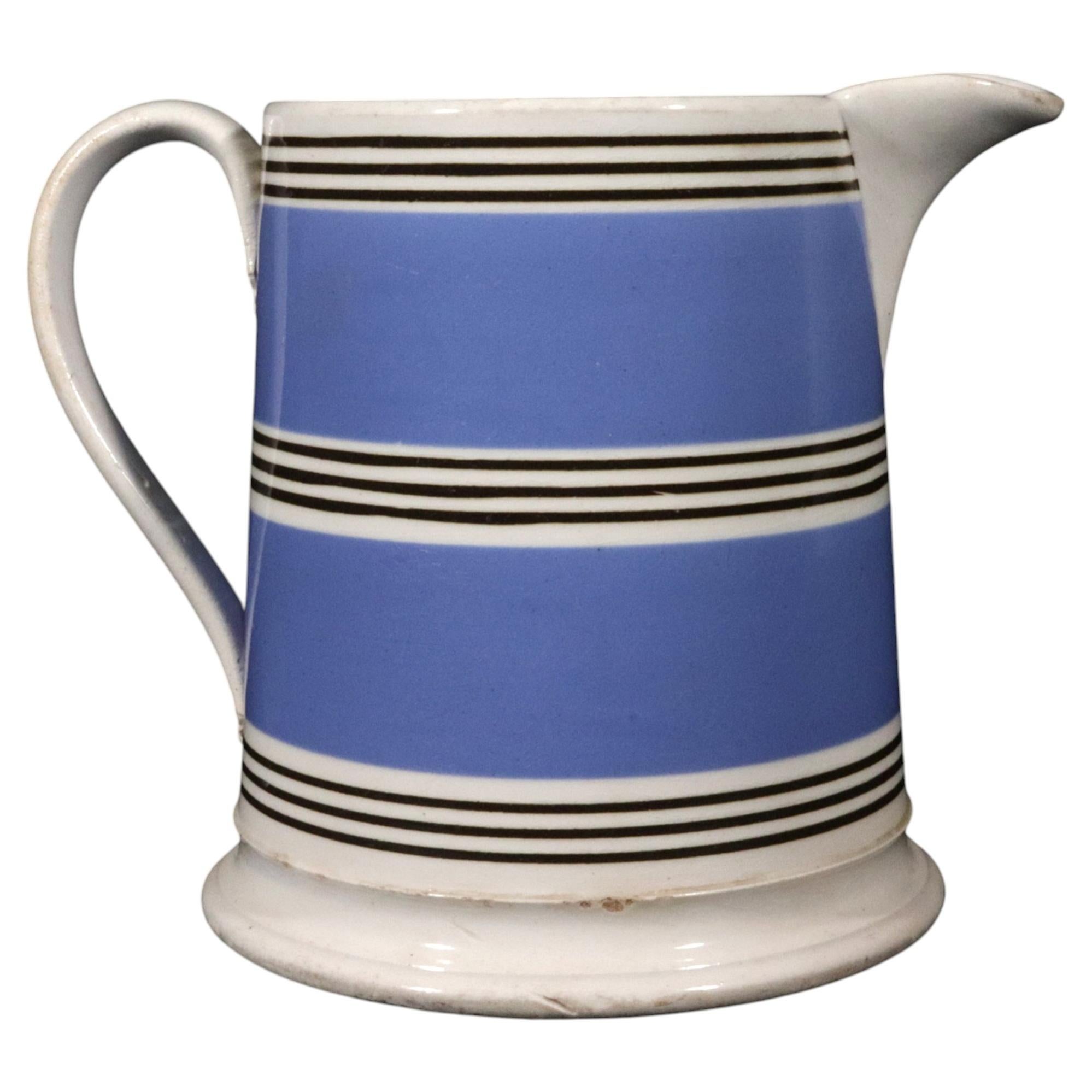Antique Georgian Blue Slip Jug, English Pearlware, Circa 1820-40