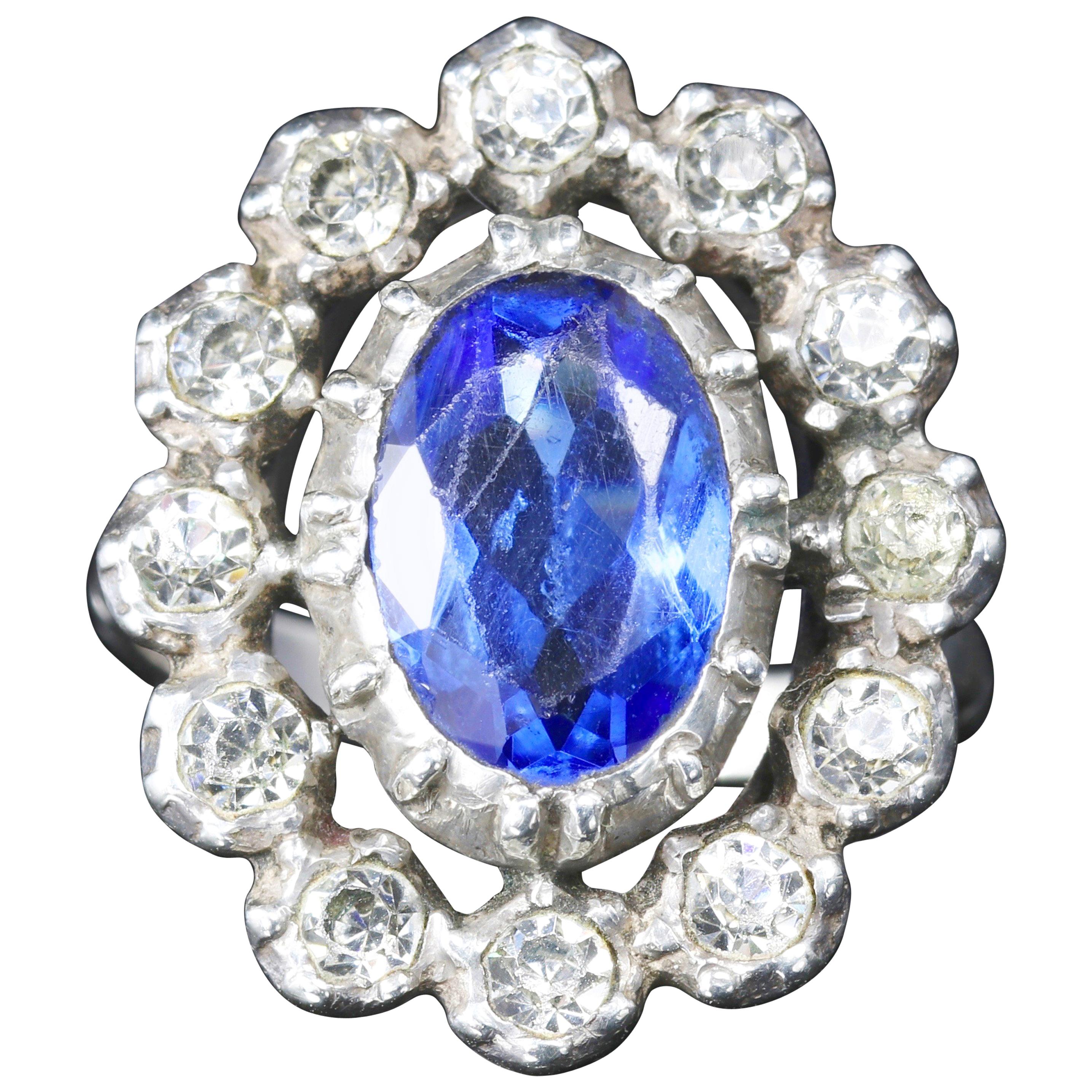 Antique Georgian Blue White Paste Silver Ring, circa 1800 For Sale
