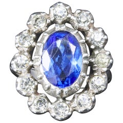 Antique Georgian Blue White Paste Silver Ring, circa 1800