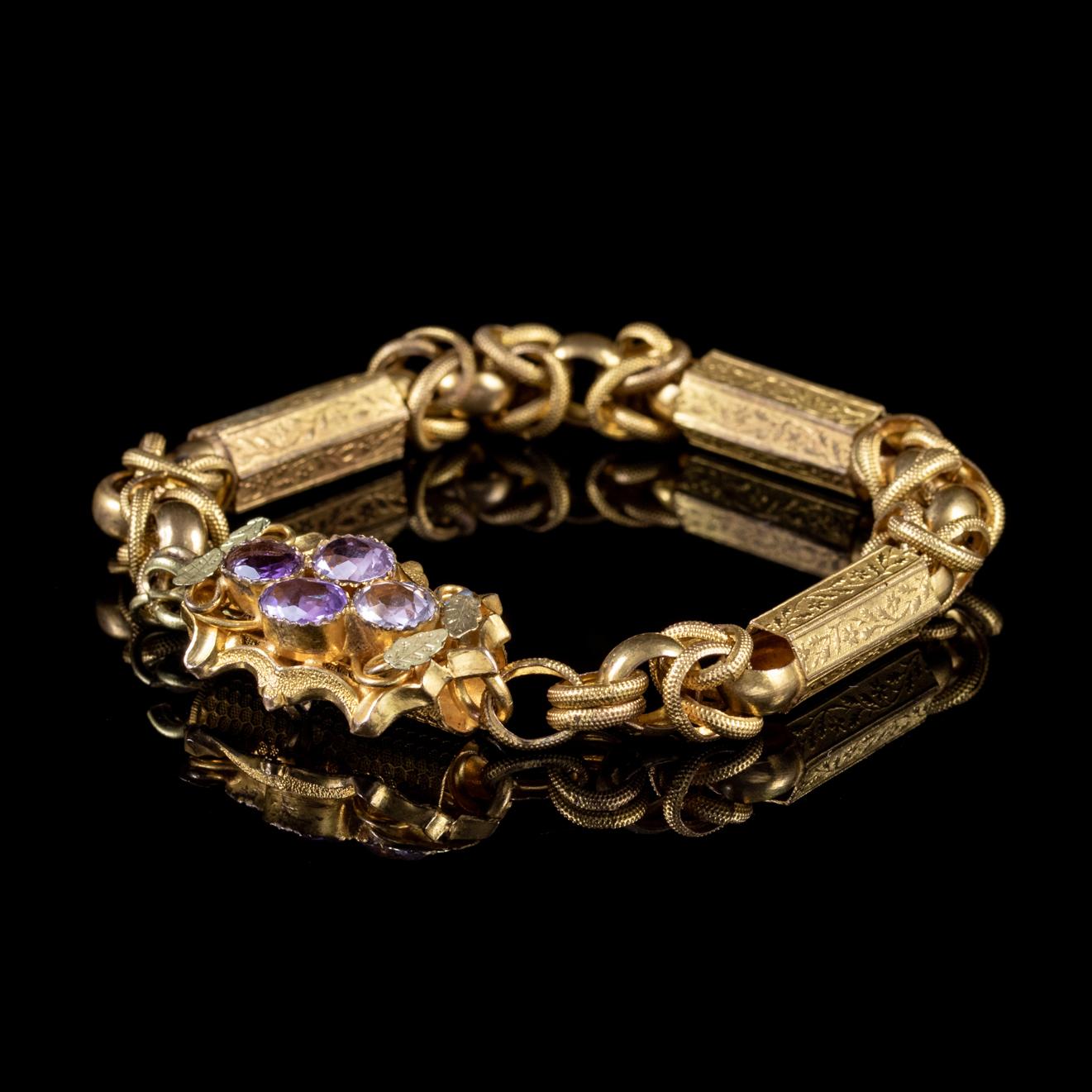 Antique Georgian Bracelet Amethyst Pinchbeck, circa 1800 In Good Condition For Sale In Lancaster, Lancashire