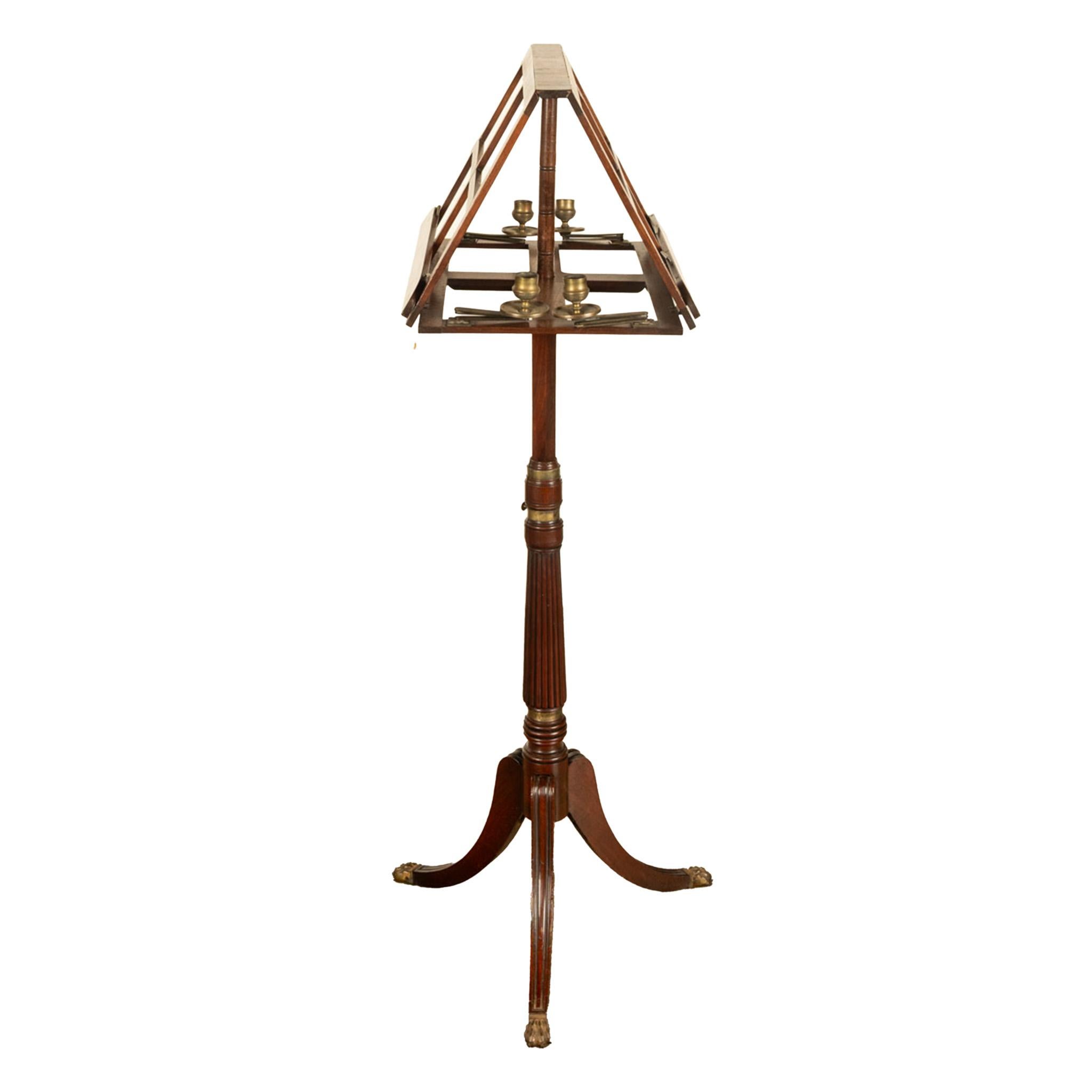 Antike georgische Messing-Kerzenleuchter Mahagoni Duett Notenständer 1790 im Zustand „Gut“ im Angebot in Portland, OR