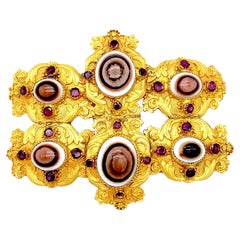 Antike georgianische Schnalle Banded Achat gegen das böse Auge Granate vergoldetes Metall   