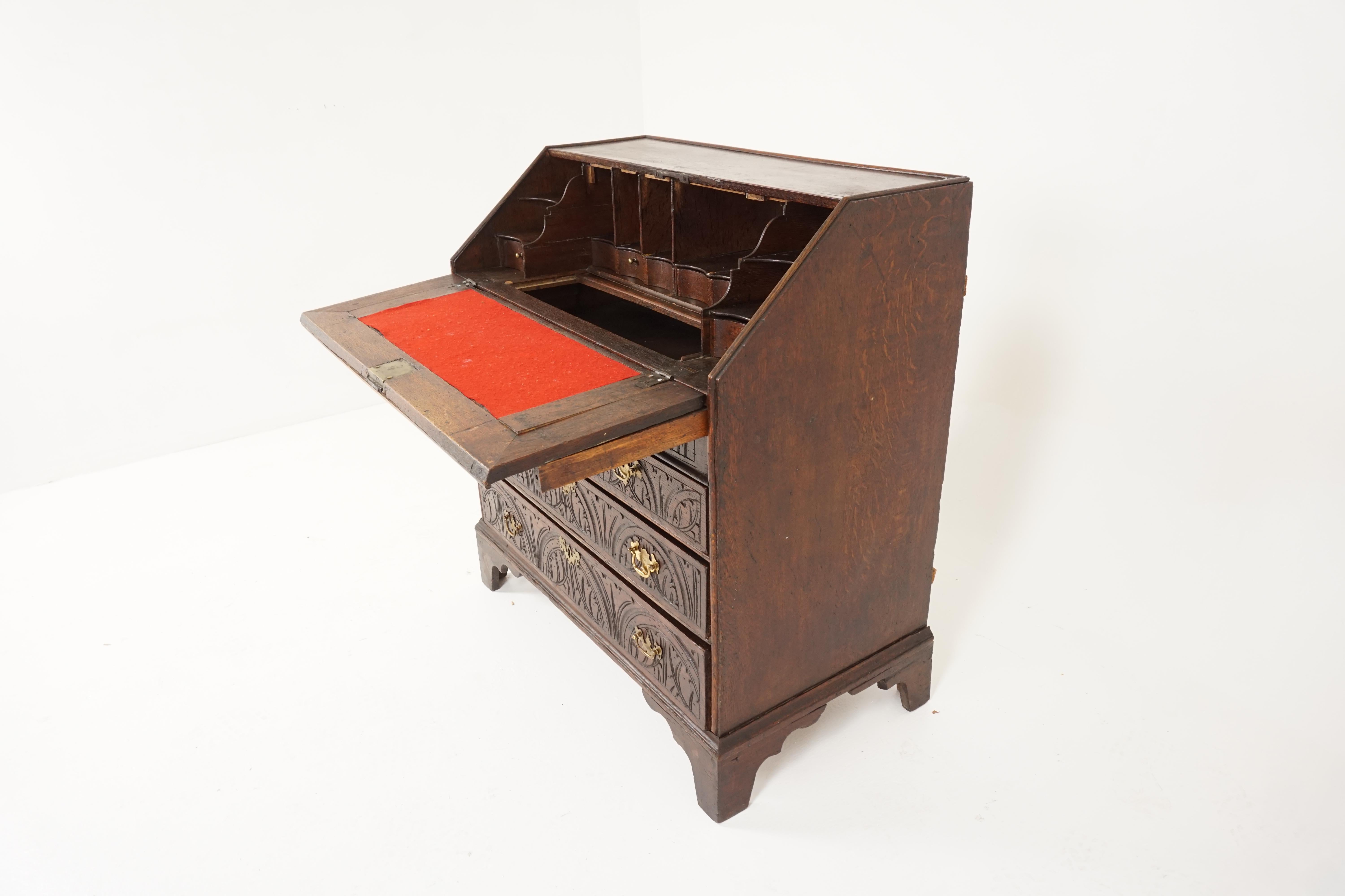 Hand-Crafted Antique Georgian Bureau, Oak Desk, Writing Table, Scotland 1800, H163 For Sale