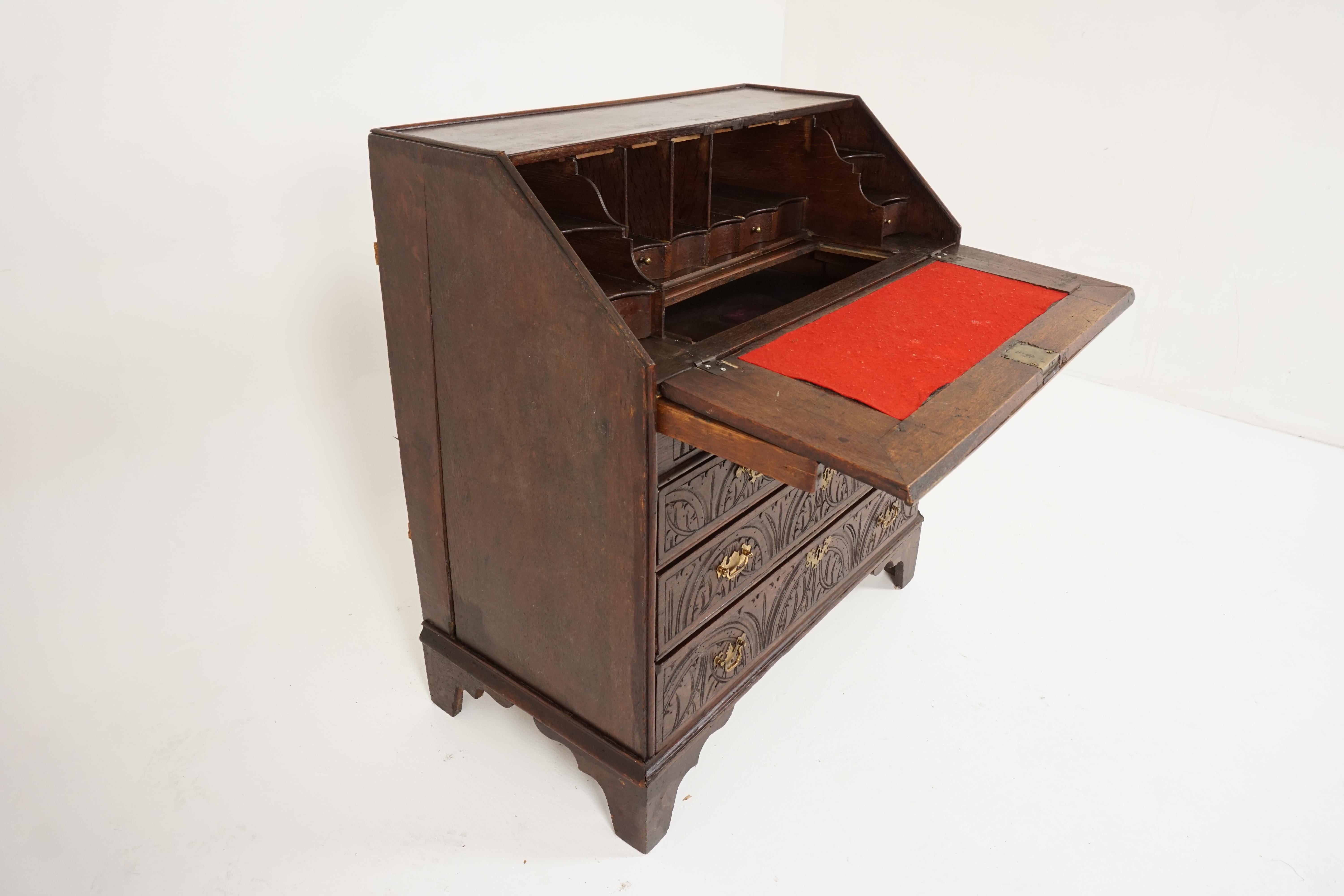 Antique Georgian Bureau, Oak Desk, Writing Table, Scotland 1800, H163 In Good Condition For Sale In Vancouver, BC