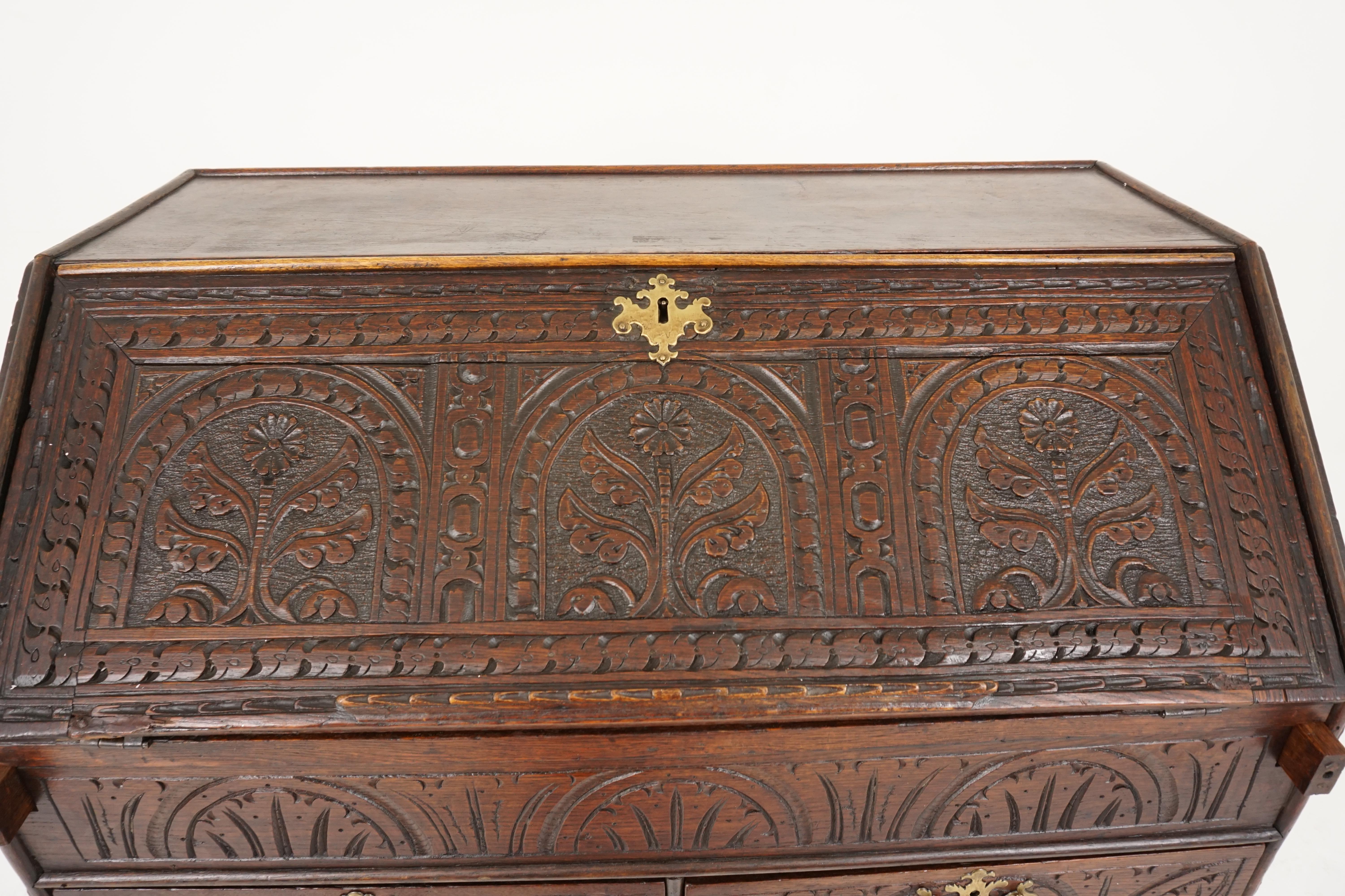 Antique Georgian Bureau, Oak Desk, Writing Table, Scotland 1800, H163 For Sale 1
