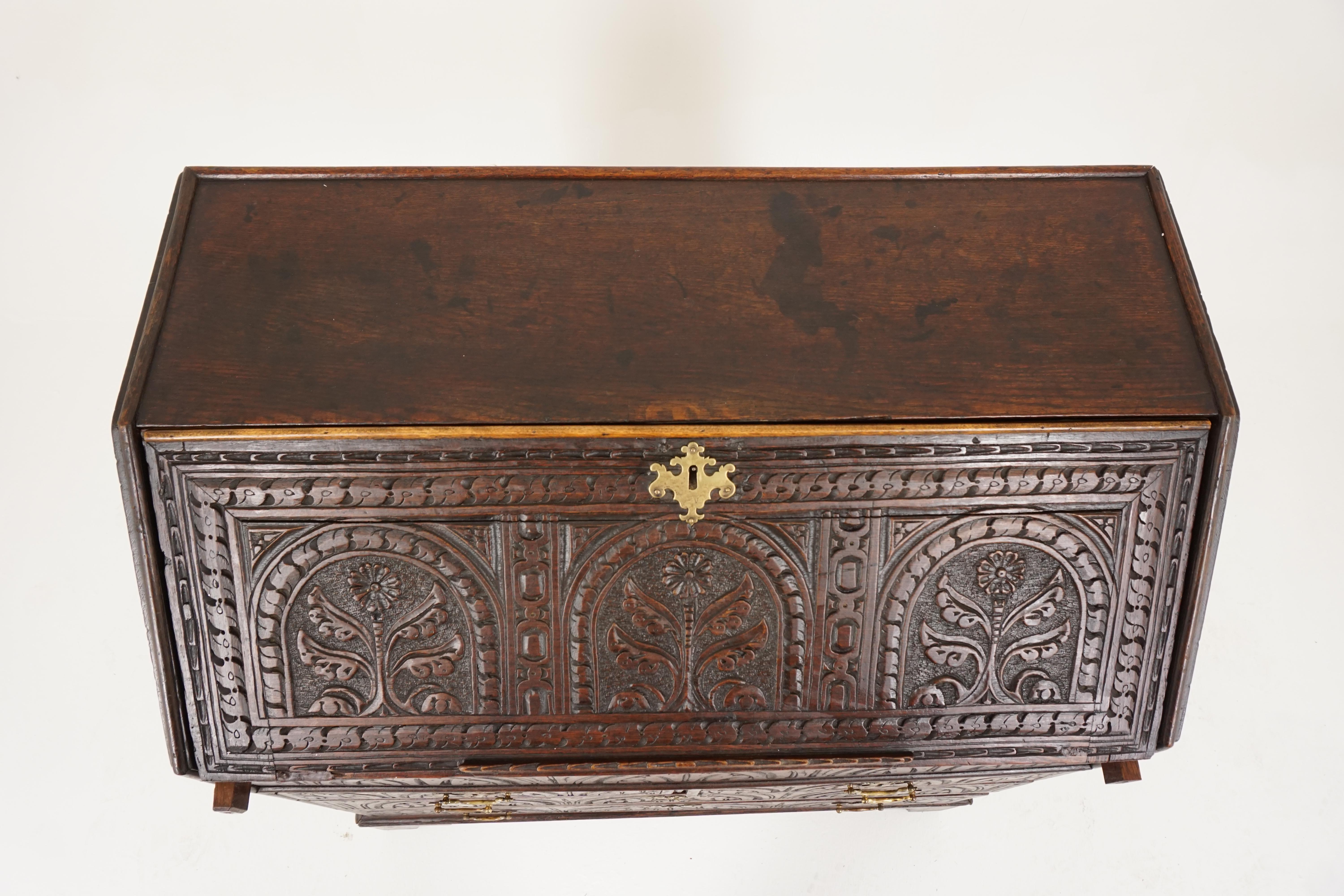 Antique Georgian Bureau, Oak Desk, Writing Table, Scotland 1800, H163 For Sale 2