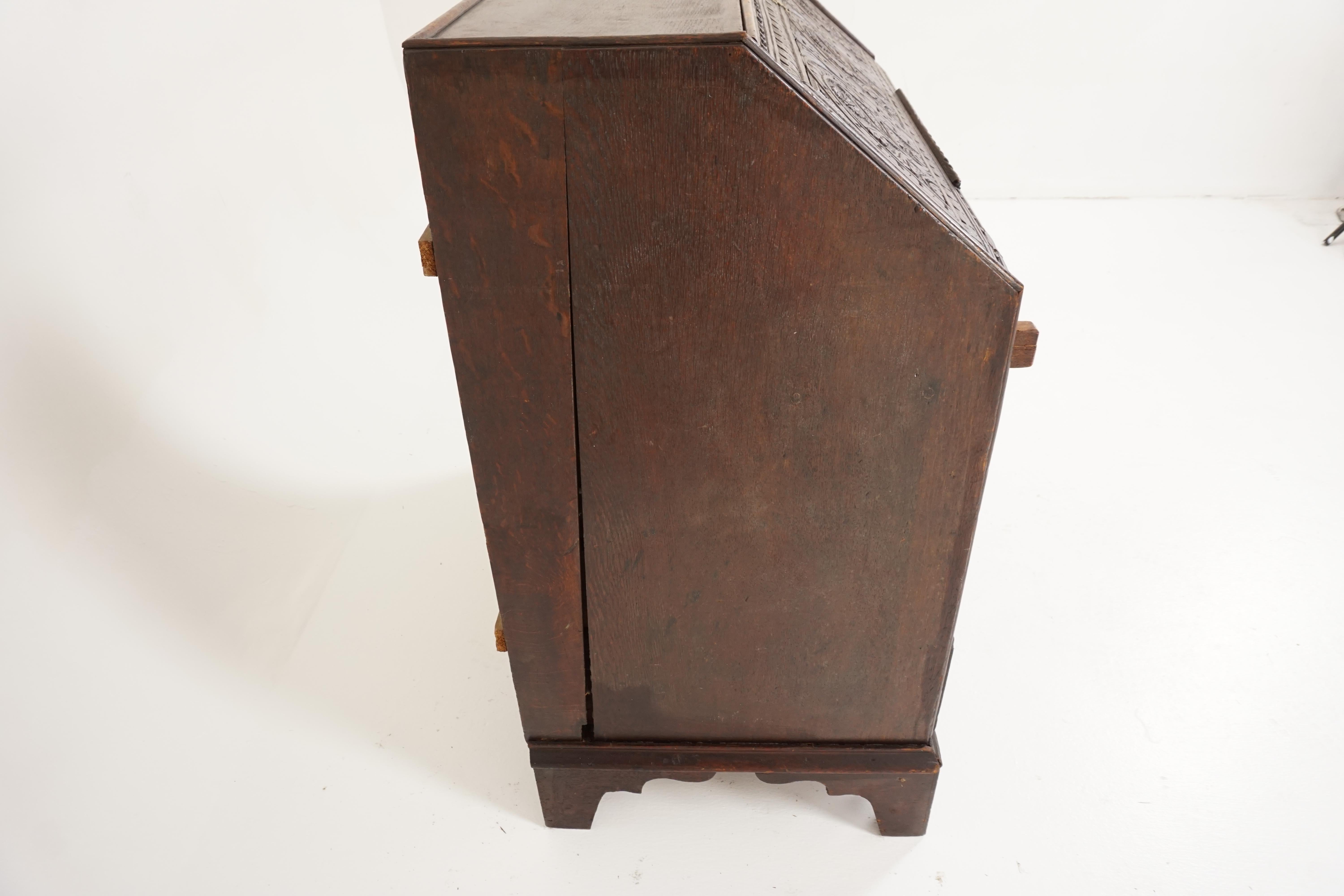 Antique Georgian Bureau, Oak Desk, Writing Table, Scotland 1800, H163 For Sale 3