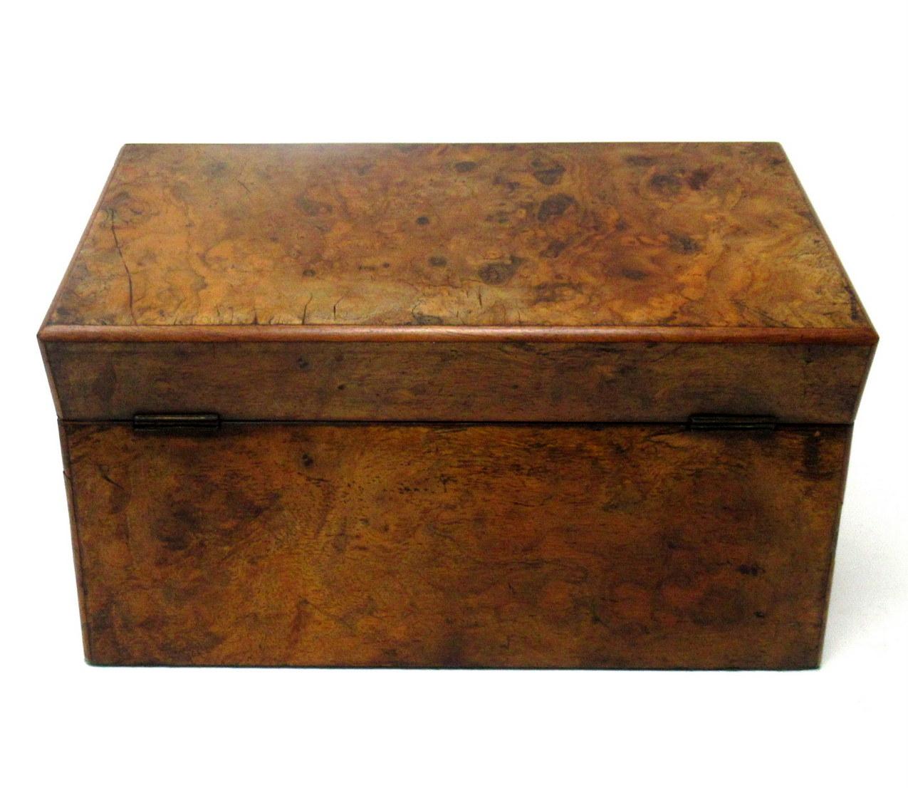 Antique Georgian Burl Walnut English Double Tea Caddy Box Cut Crystal Bowl 19Ct 1