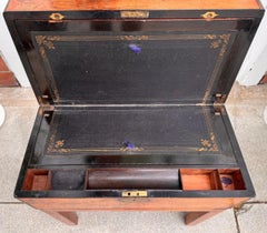 Antique Georgian Burl Walnut Lap Desk Box on Stand Side Table