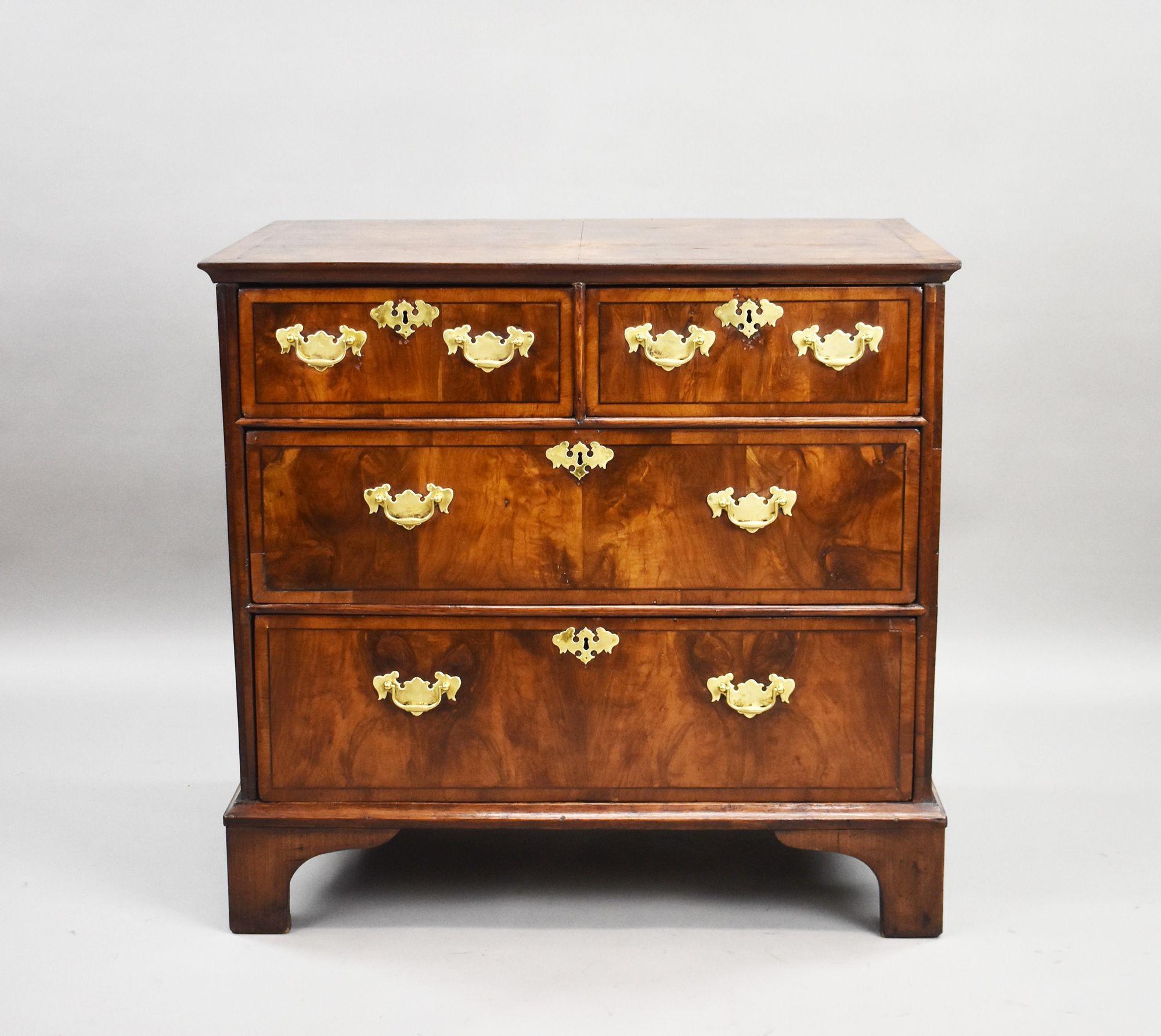 Antique Georgian Burr Walnut Chest of Drawers, Circa 1730
Item Code: LC1359
A fine quality early Georgian burr walnut chest of drawers, circa 1730, boasting beautiful book-matched burr veneers and a warm, mellow patina. The chest is fitted with two