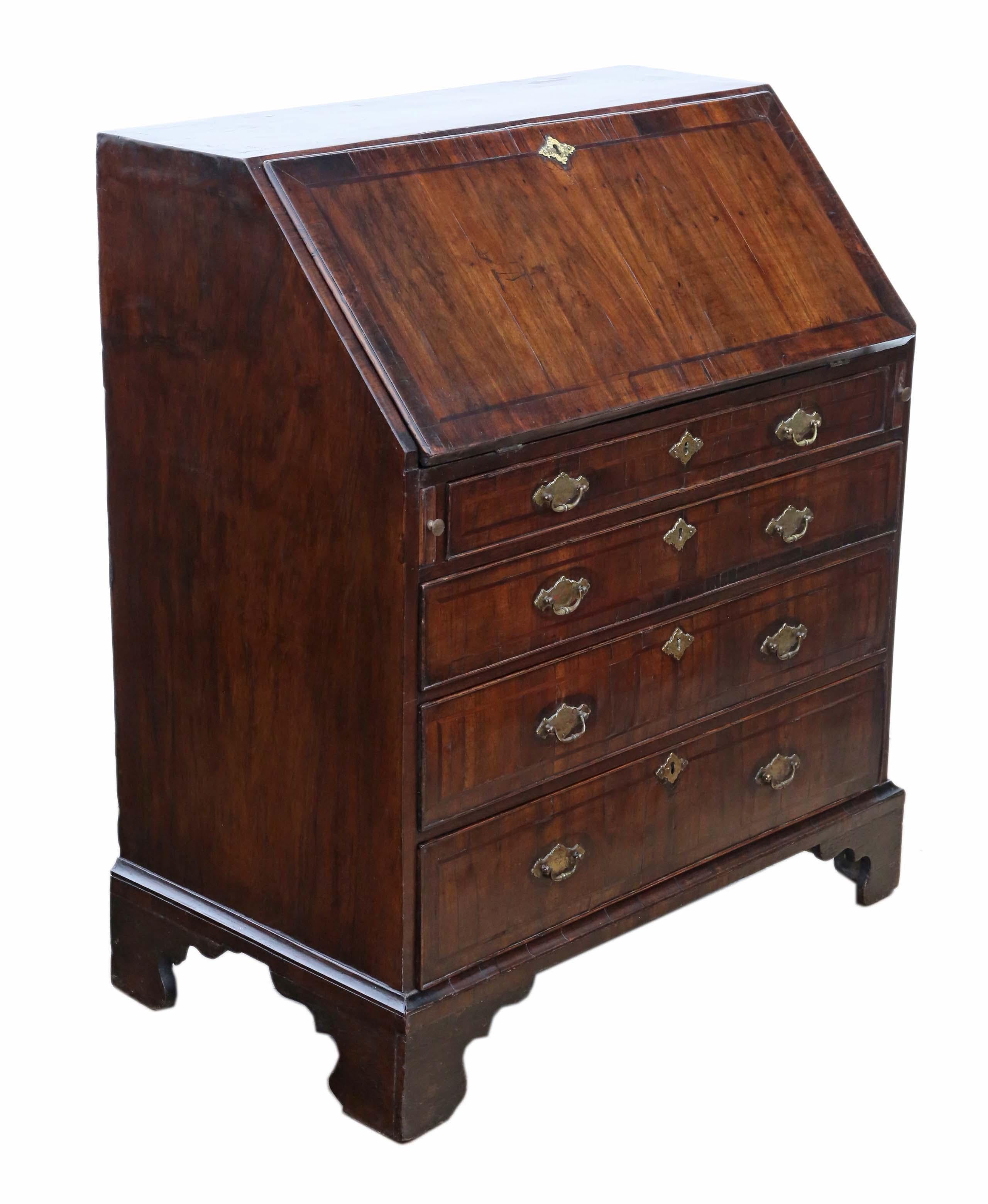 Antique Georgian C1790 Walnut Bureau Desk Writing Table, 18th Century In Good Condition In Wisbech, Cambridgeshire