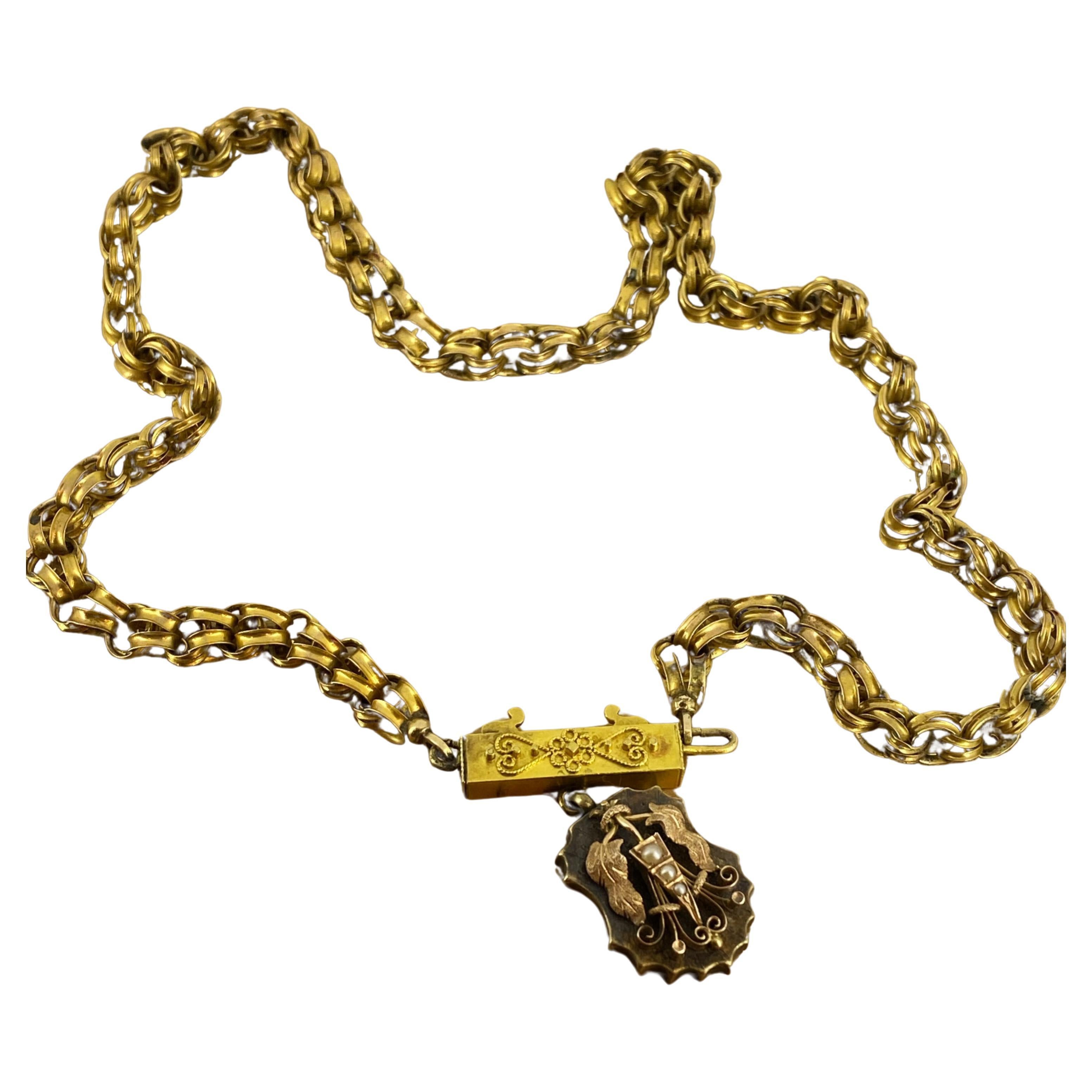 Chaîne anglaise ancienne géorgienne c1800 en or 15 carats avec pendentif médaillon