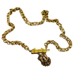 Antique Georgian c1800 15K Gold English Chain Necklace with Locket Pendant