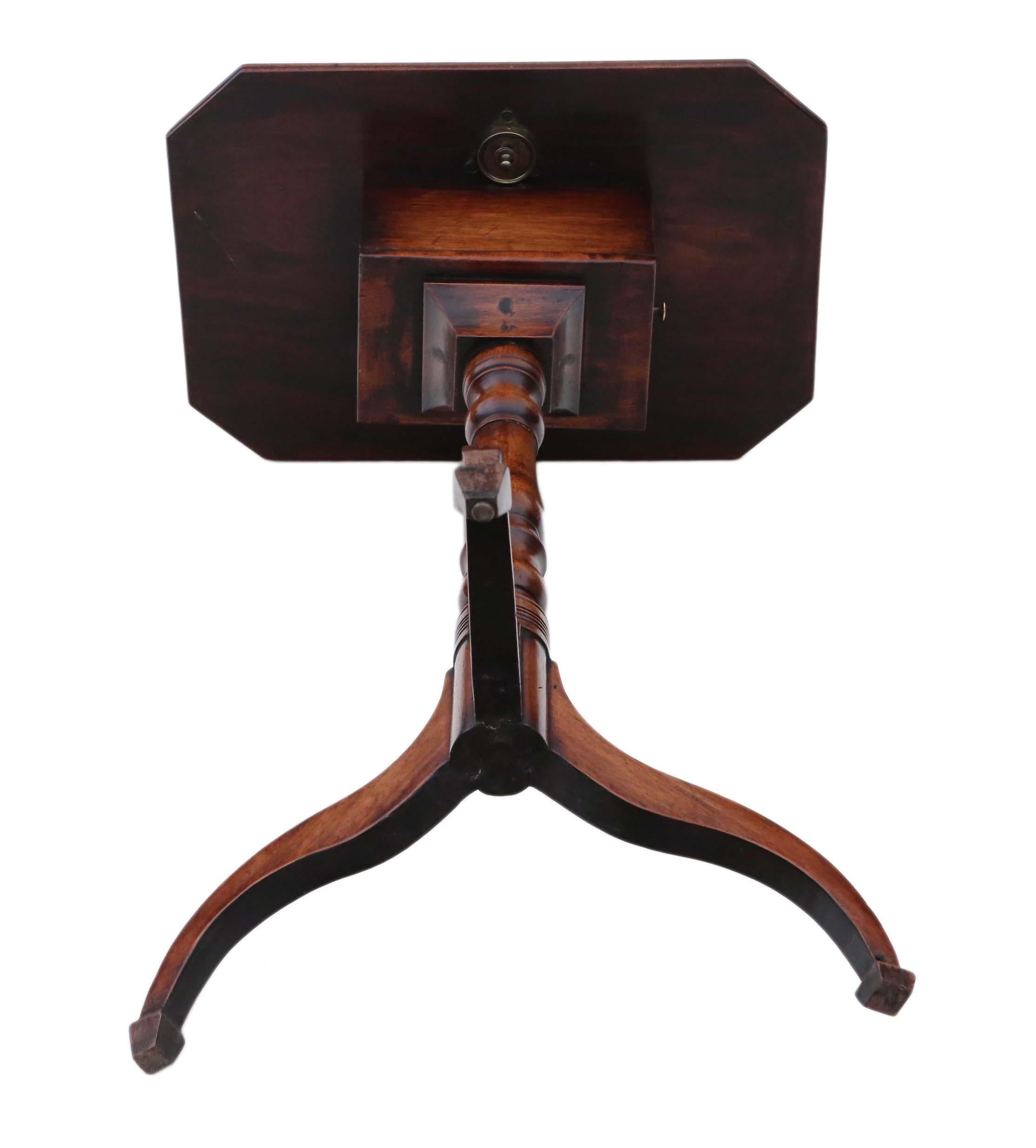 Antique Georgian C1800 Mahogany Tilt Top Wine Table Side with Drawer For Sale 1