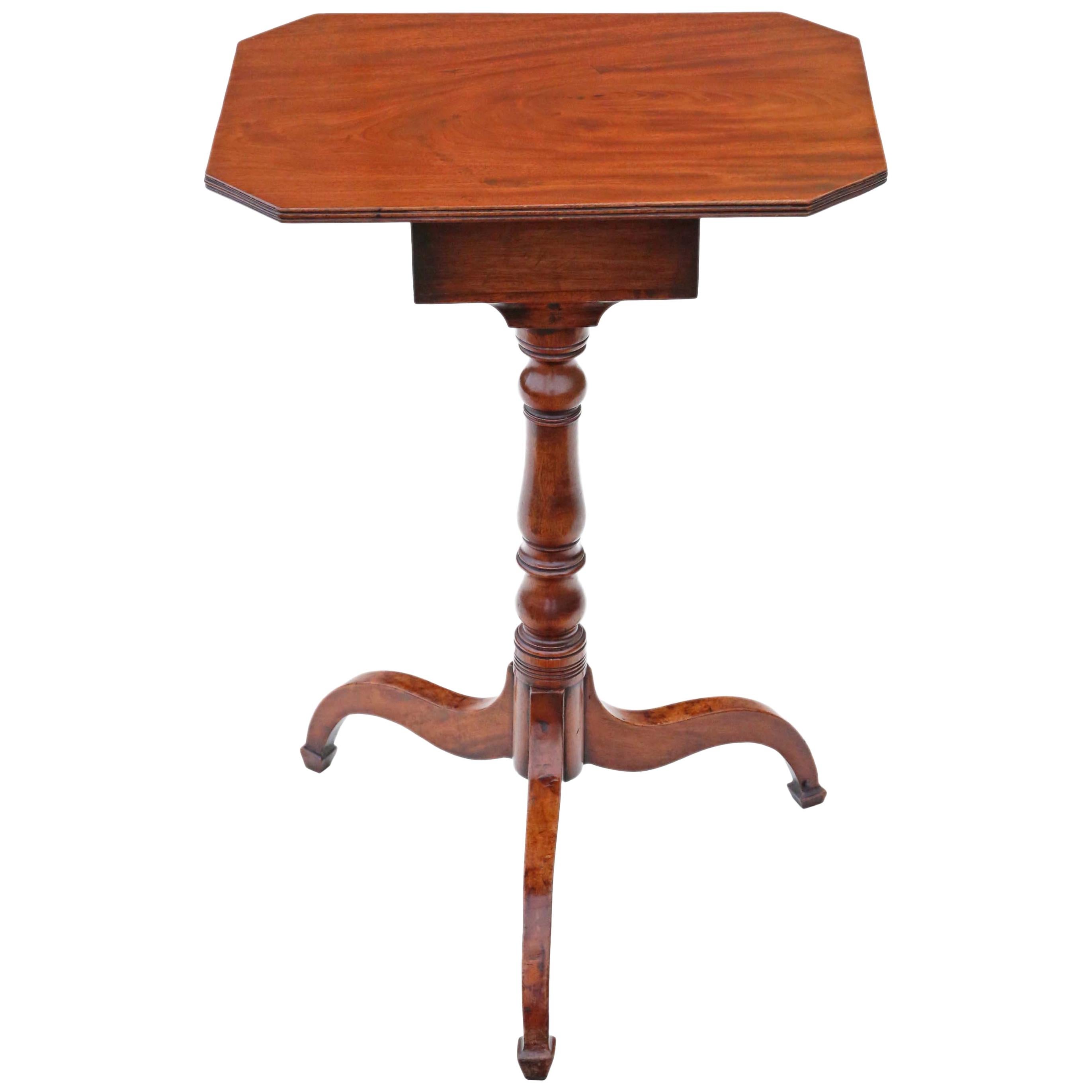 Antique Georgian C1800 Mahogany Tilt Top Wine Table Side with Drawer For Sale