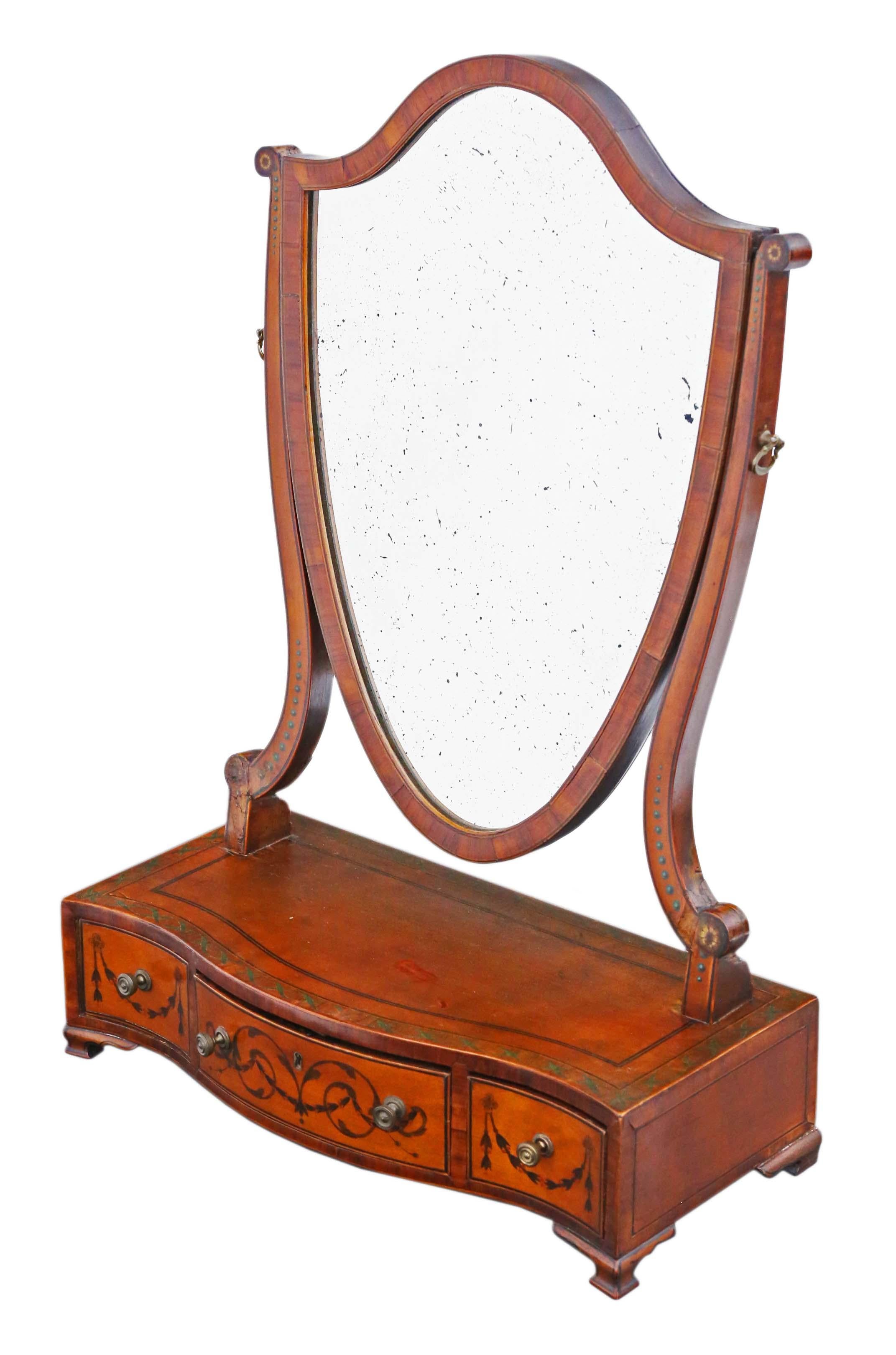 Early 19th Century Antique Georgian circa 1820 Satinwood Dressing Table Swing Mirror