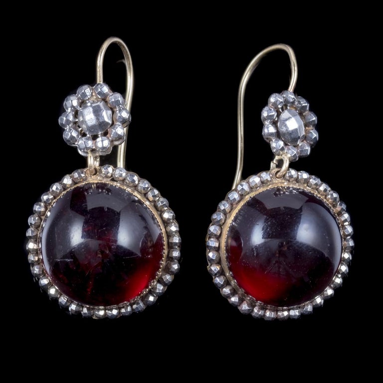Antique Cabochon Red Paste Earrings Cut Steel Silver, circa