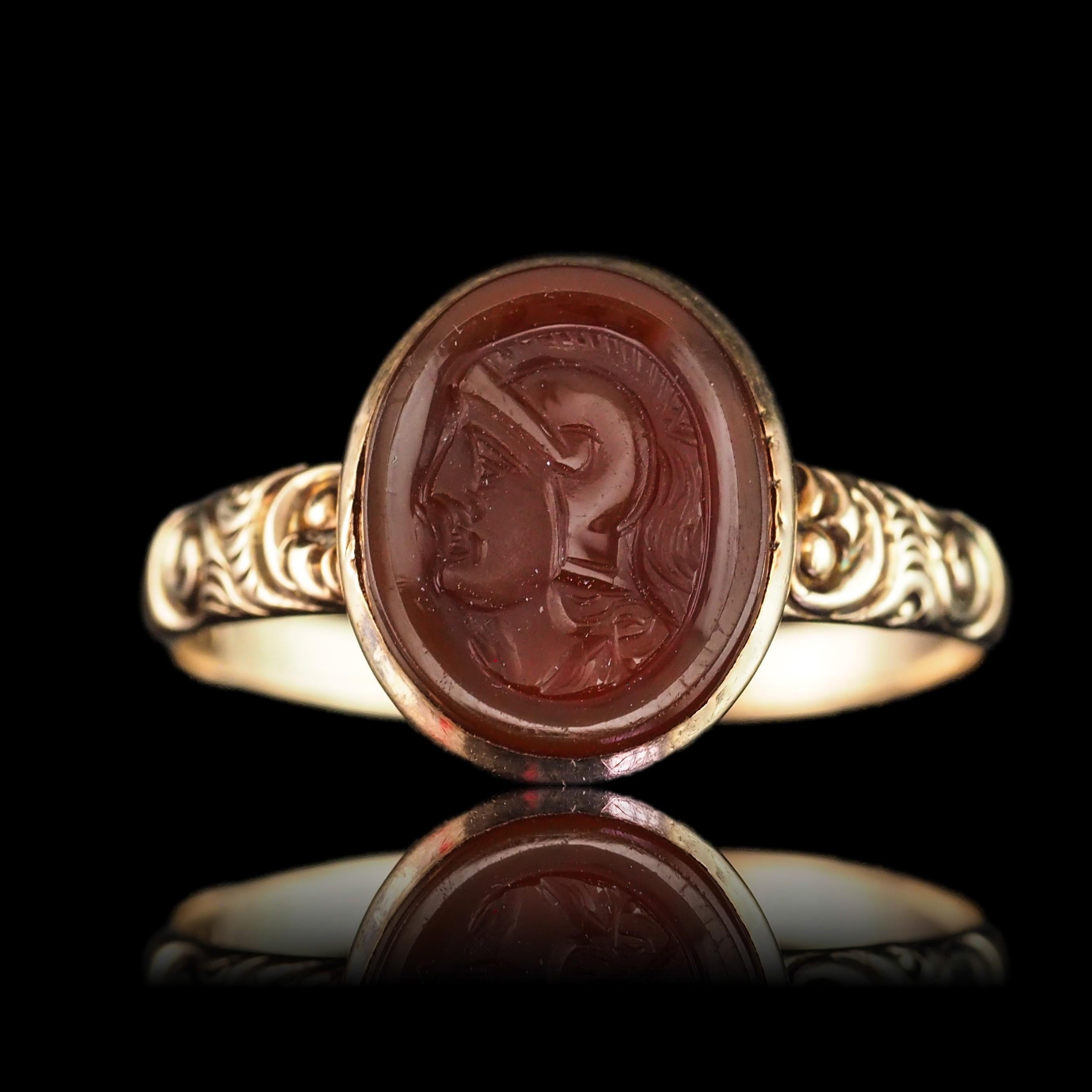 Antico anello cammeo georgiano in oro 10K con incisione di un soldato romano - C.C. 1820 in vendita 6