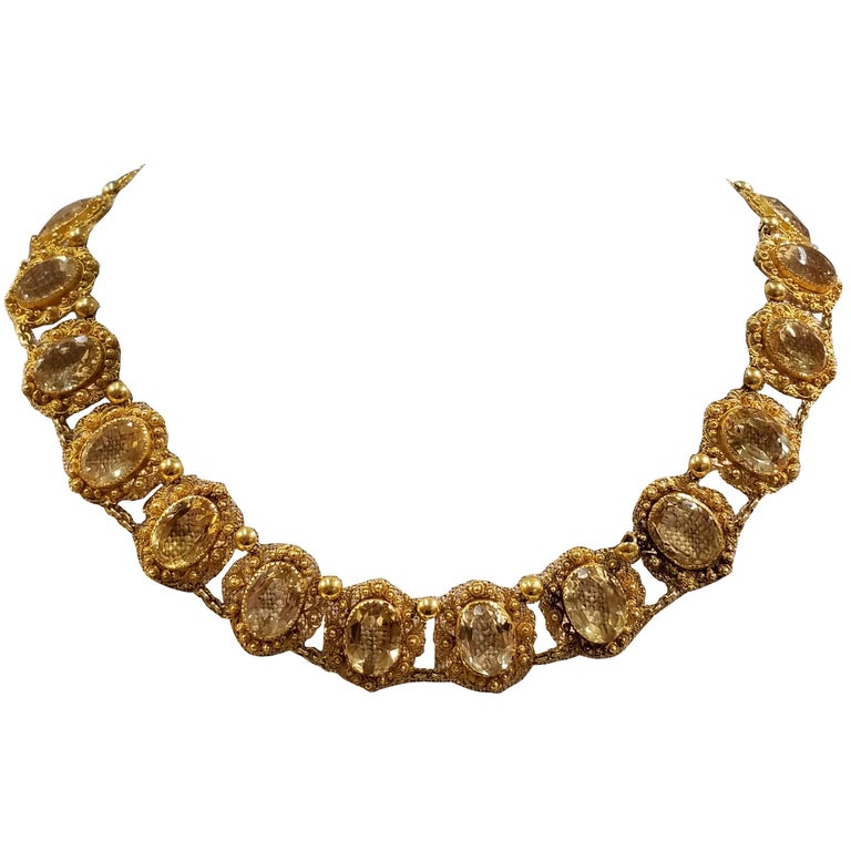 Antique Georgian Cannetille Filigree Necklace with Citrines For Sale at ...