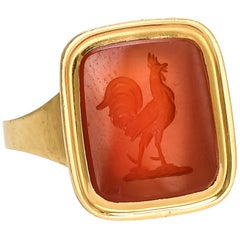 Antique Georgian Carnelian Intaglio Cock Signet Ring