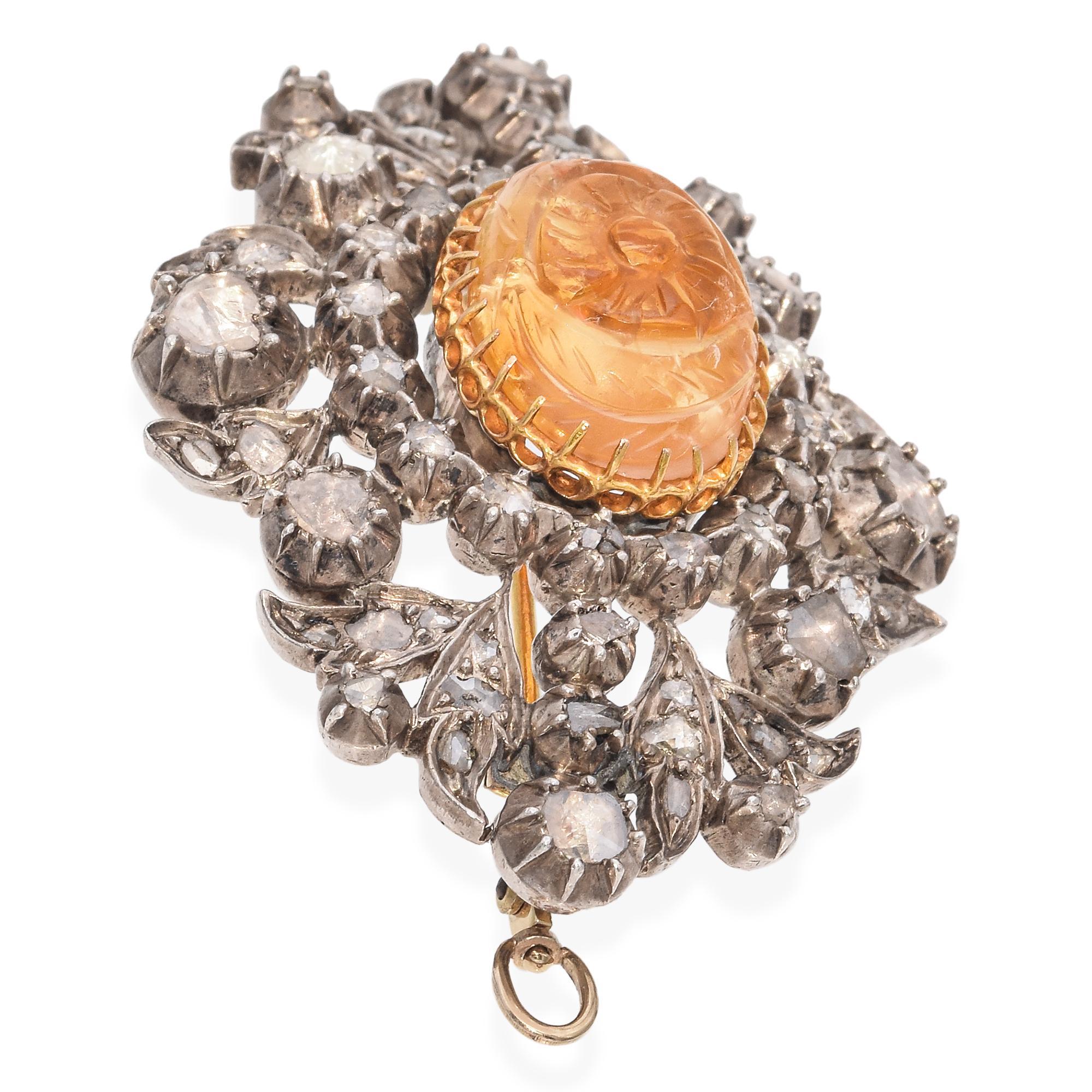 De las mujeres Antiguo broche georgiano de citrino tallado y diamantes talla rosa