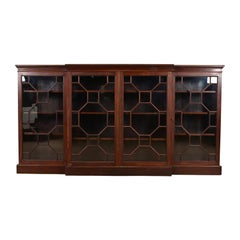 Antique Georgian Carved Mahogany Breakfront Bookcase Cabinet, Circa 1900