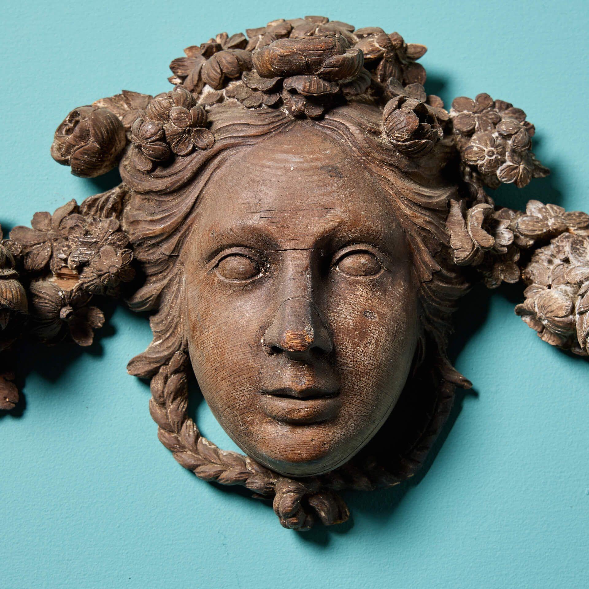 Regency Antique Georgian Carved Pine Mask Wall Hanging