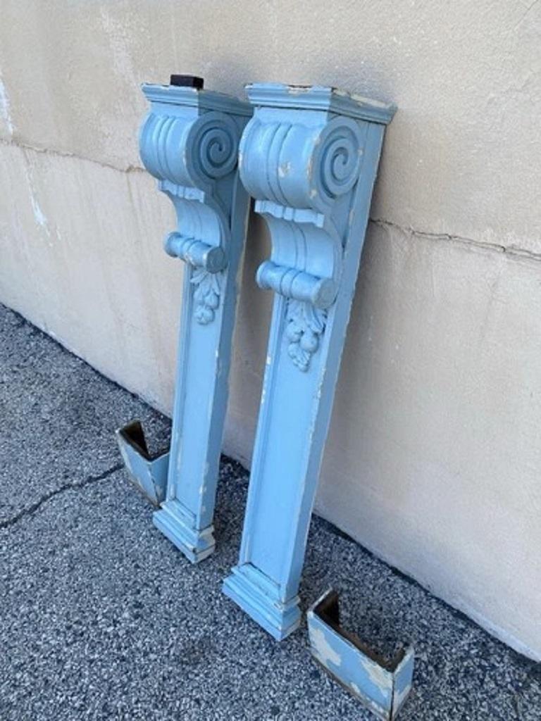 Antiguo Georgiano Madera Tallada Pintura Azul Mantel 53