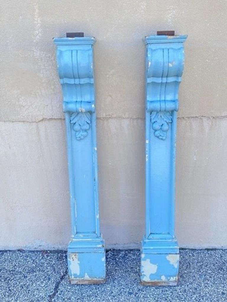 Antiguo Georgiano Madera Tallada Pintura Azul Mantel 53