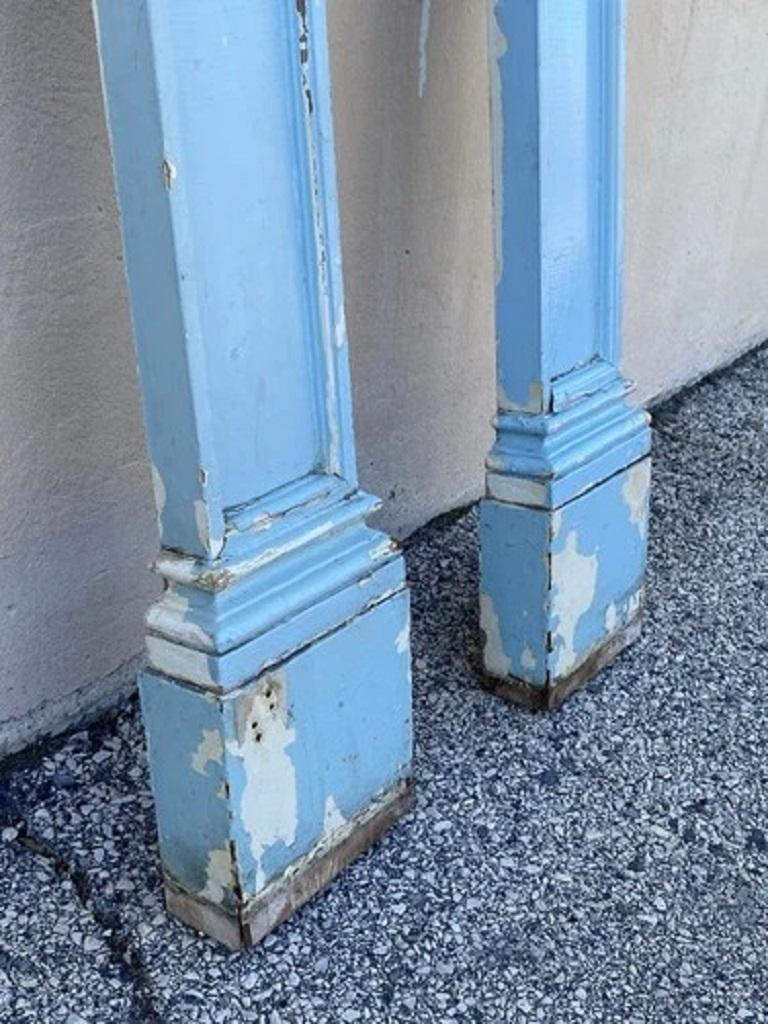 Antiguo Georgiano Madera Tallada Pintura Azul Mantel 53