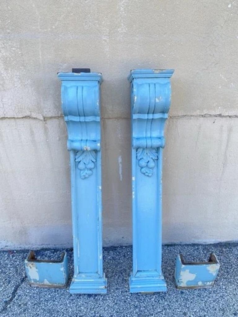 Antiguo Georgiano Madera Tallada Pintura Azul Mantel 53