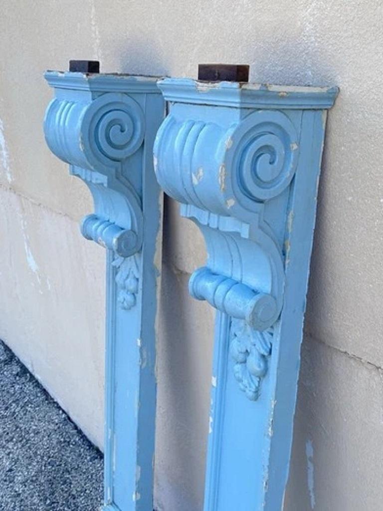 Antiguo Georgiano Madera Tallada Pintura Azul Mantel 53