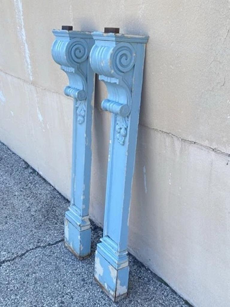 Antiguo Georgiano Madera Tallada Pintura Azul Mantel 53