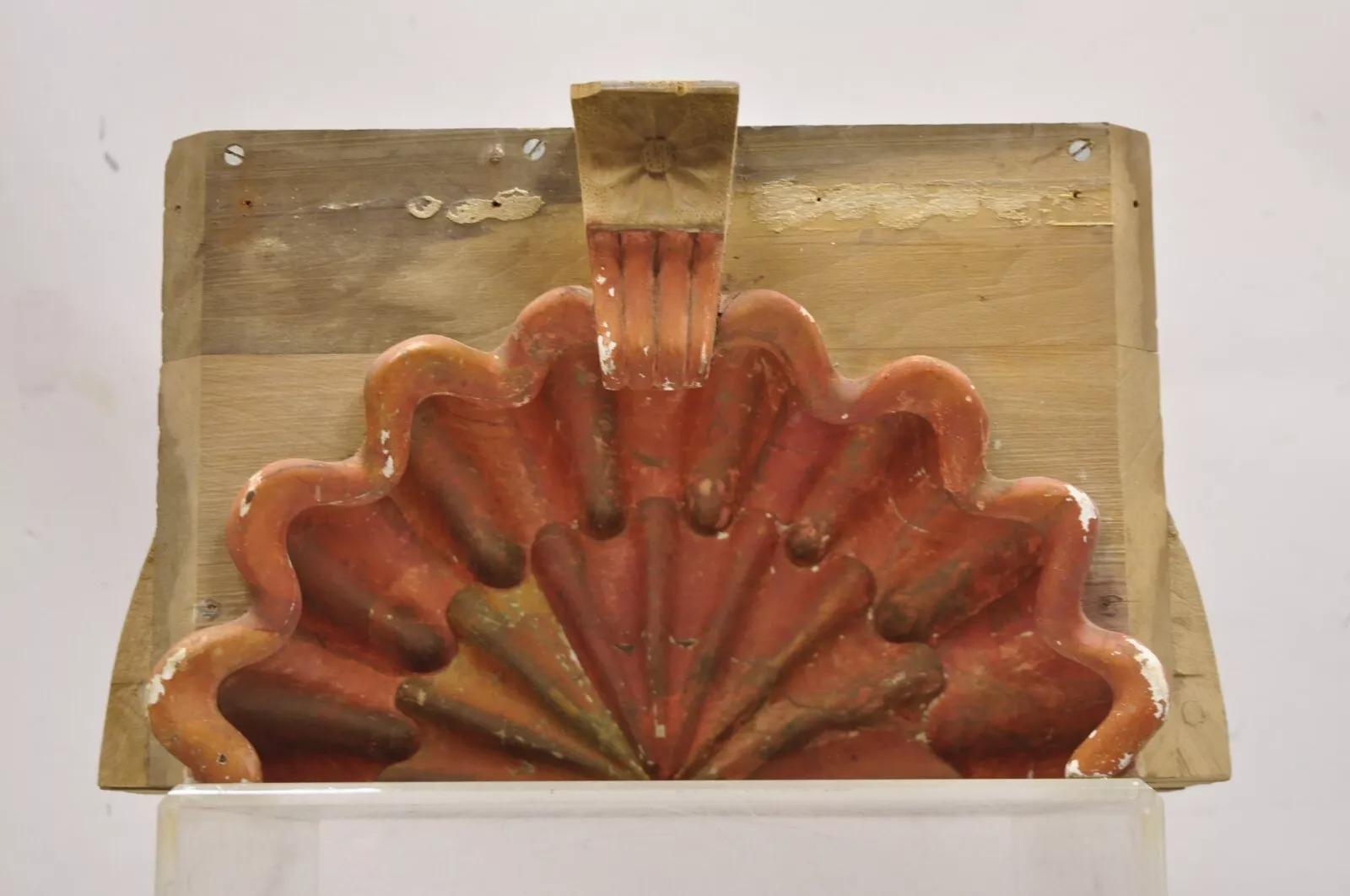 Antique Georgian Carved Wood Clam Shell Pediment Salvage Architectural Element For Sale 6