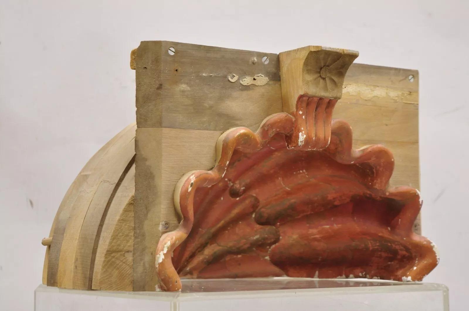 Antique Georgian Carved Wood Clam Shell Pediment Salvage Architectural Element. Circa Early 20th Century. Measurements: 11