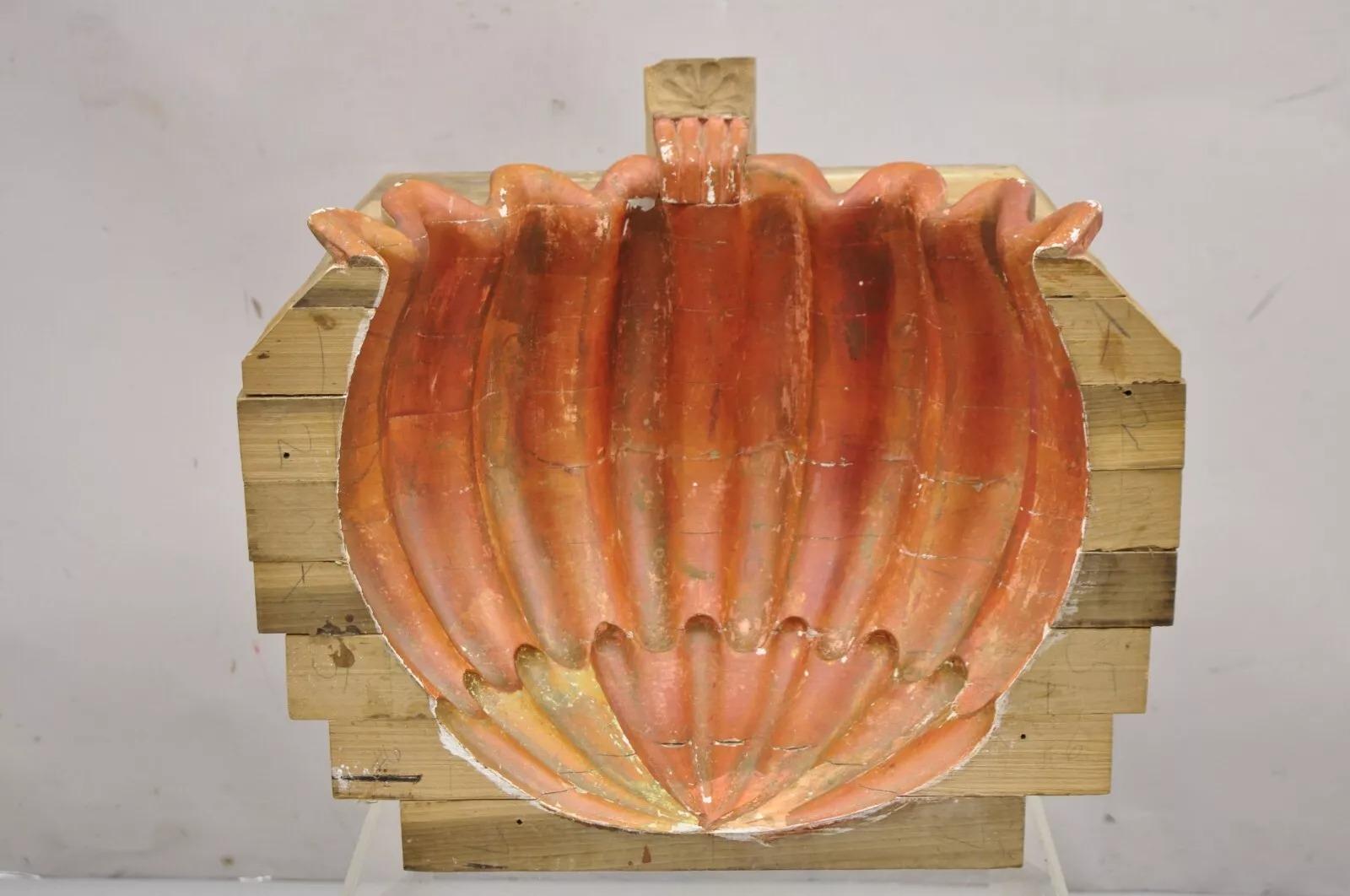 20th Century Antique Georgian Carved Wood Clam Shell Pediment Salvage Architectural Element For Sale