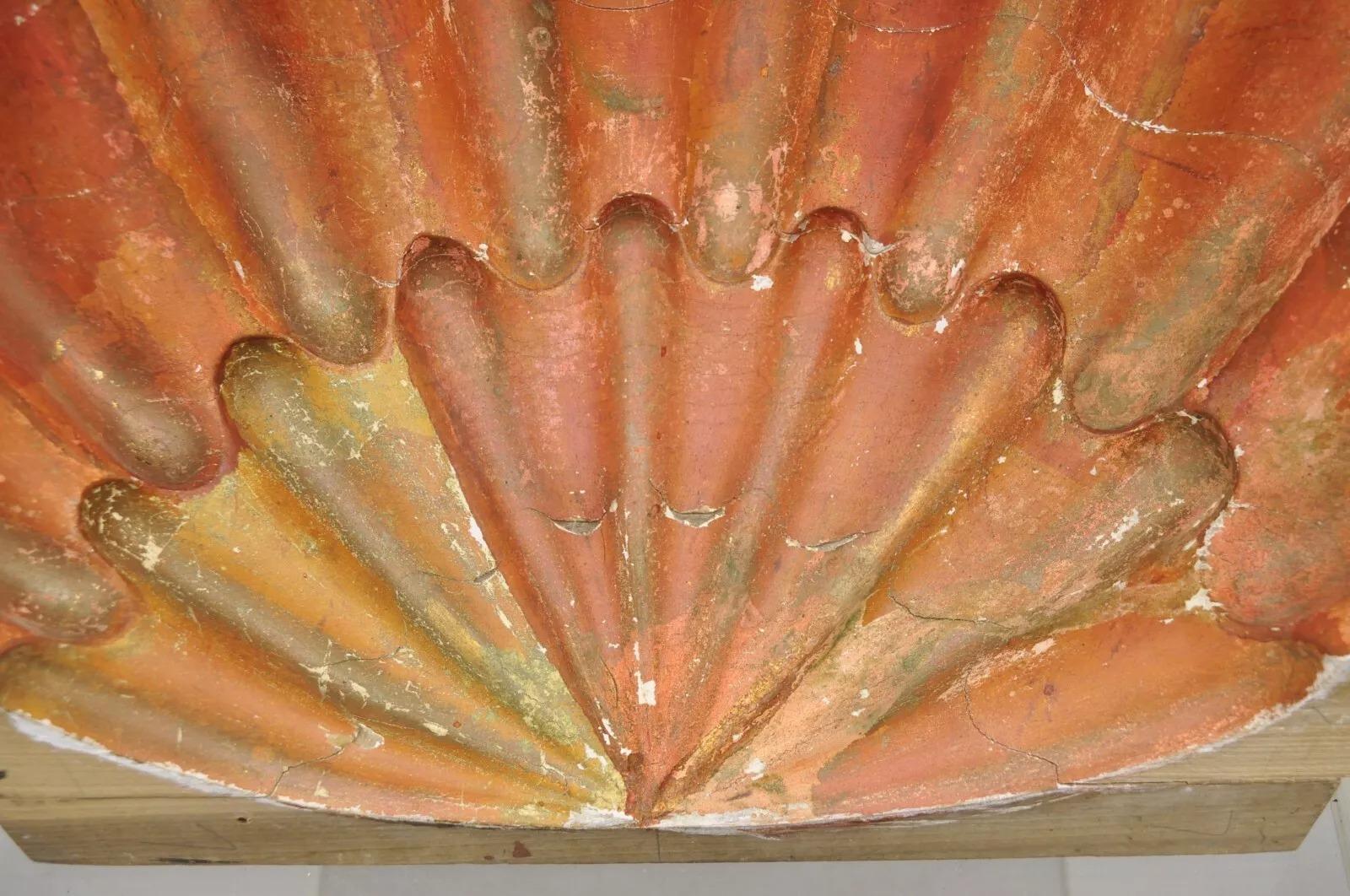Antique Georgian Carved Wood Clam Shell Pediment Salvage Architectural Element For Sale 2
