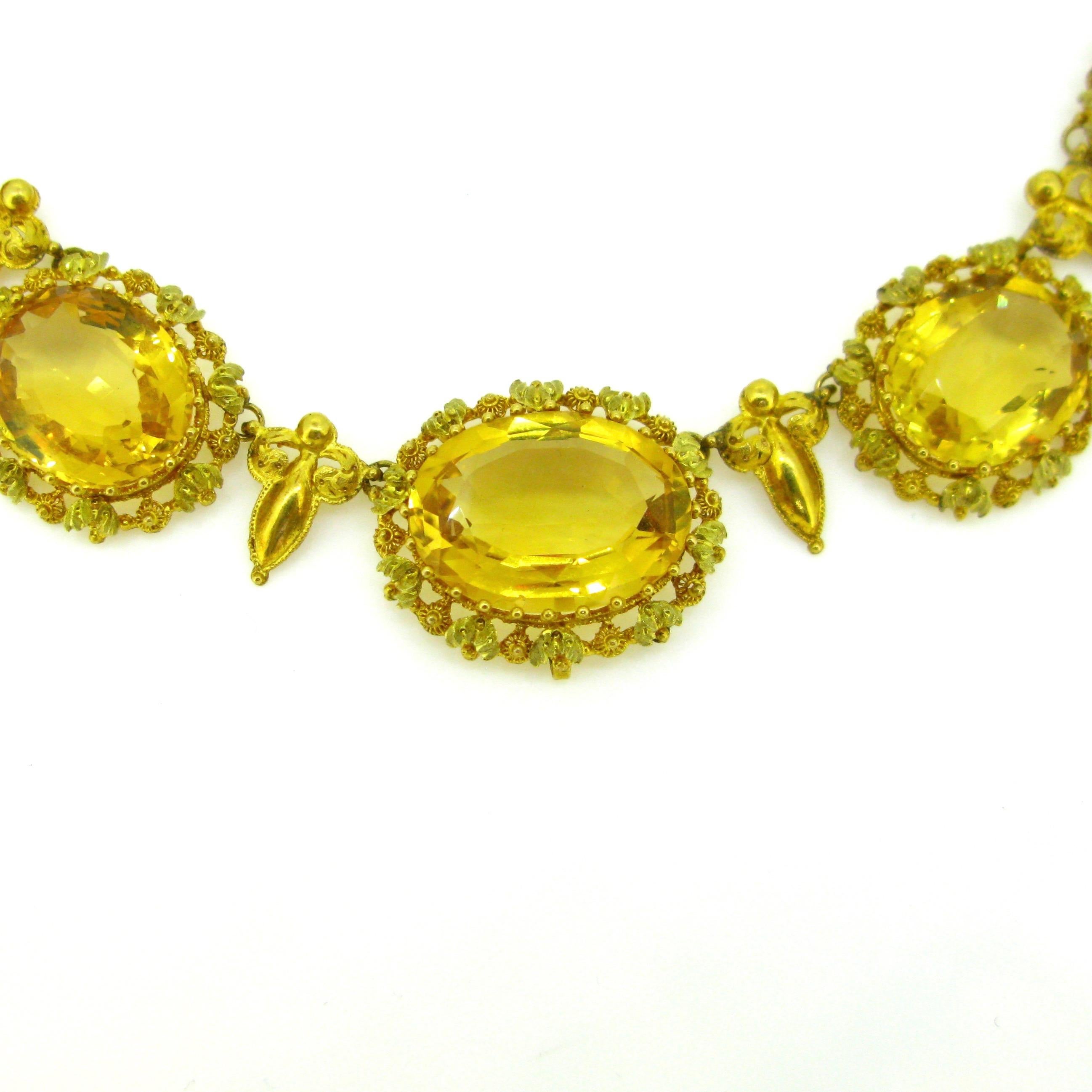 Antique Georgian Charles X Filigree Citrine Yellow Gold French Necklace (Ovalschliff)