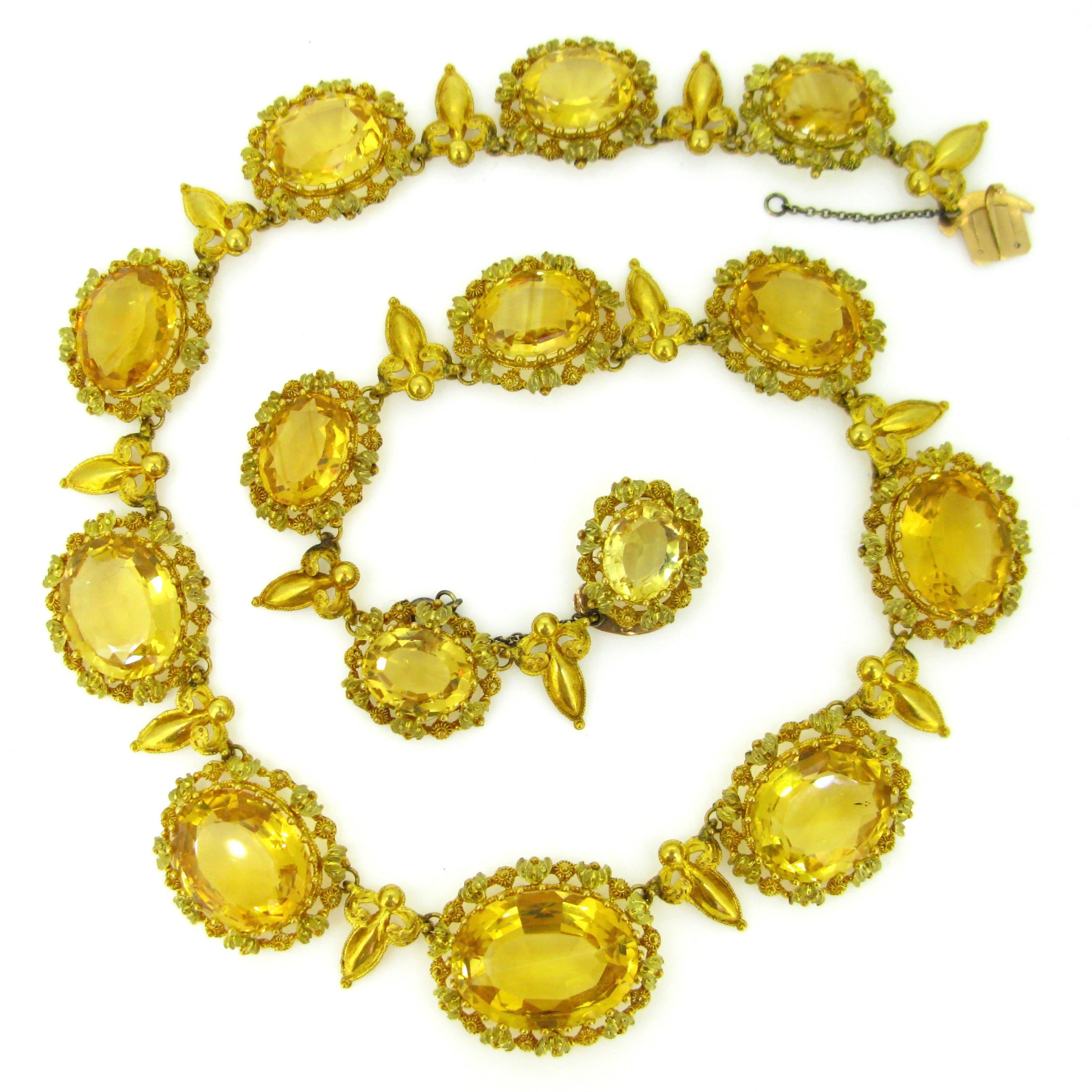 Antique Georgian Charles X Filigree Citrine Yellow Gold French Necklace im Zustand „Gut“ in London, GB