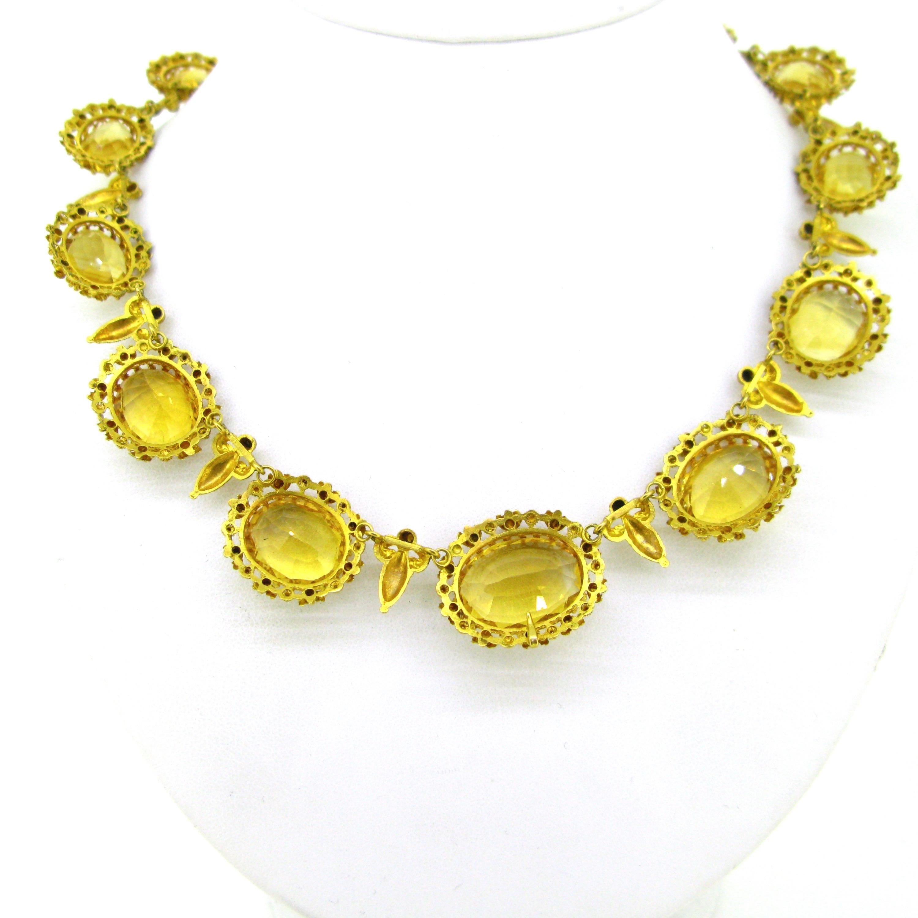 Antique Georgian Charles X Filigree Citrine Yellow Gold French Necklace für Damen oder Herren
